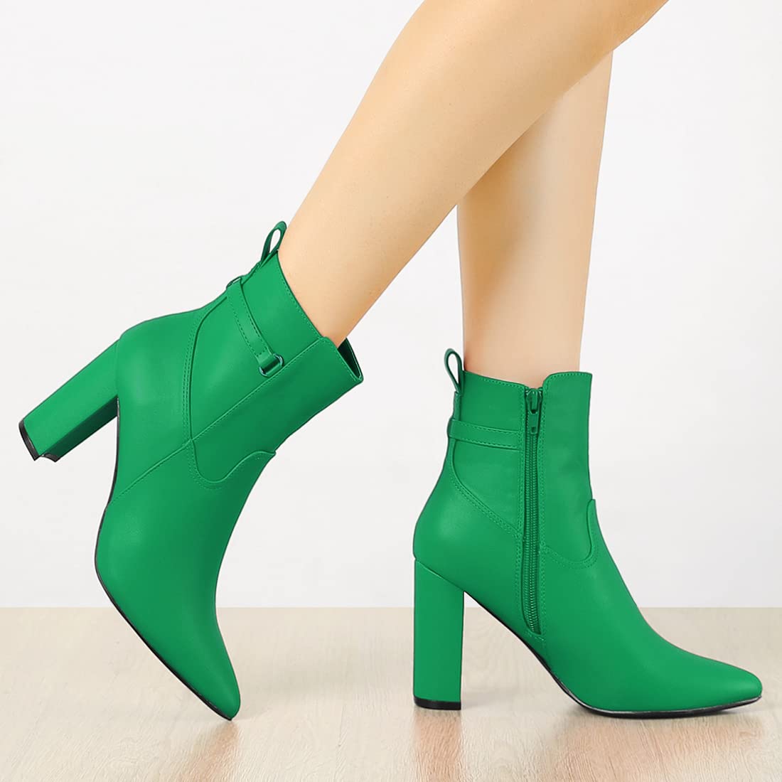 Allegra K Women's Pointed Toe Chunky High Heel Ankle Boots - Stylish Fall Winter Fashion for Office, Party & Night Out
