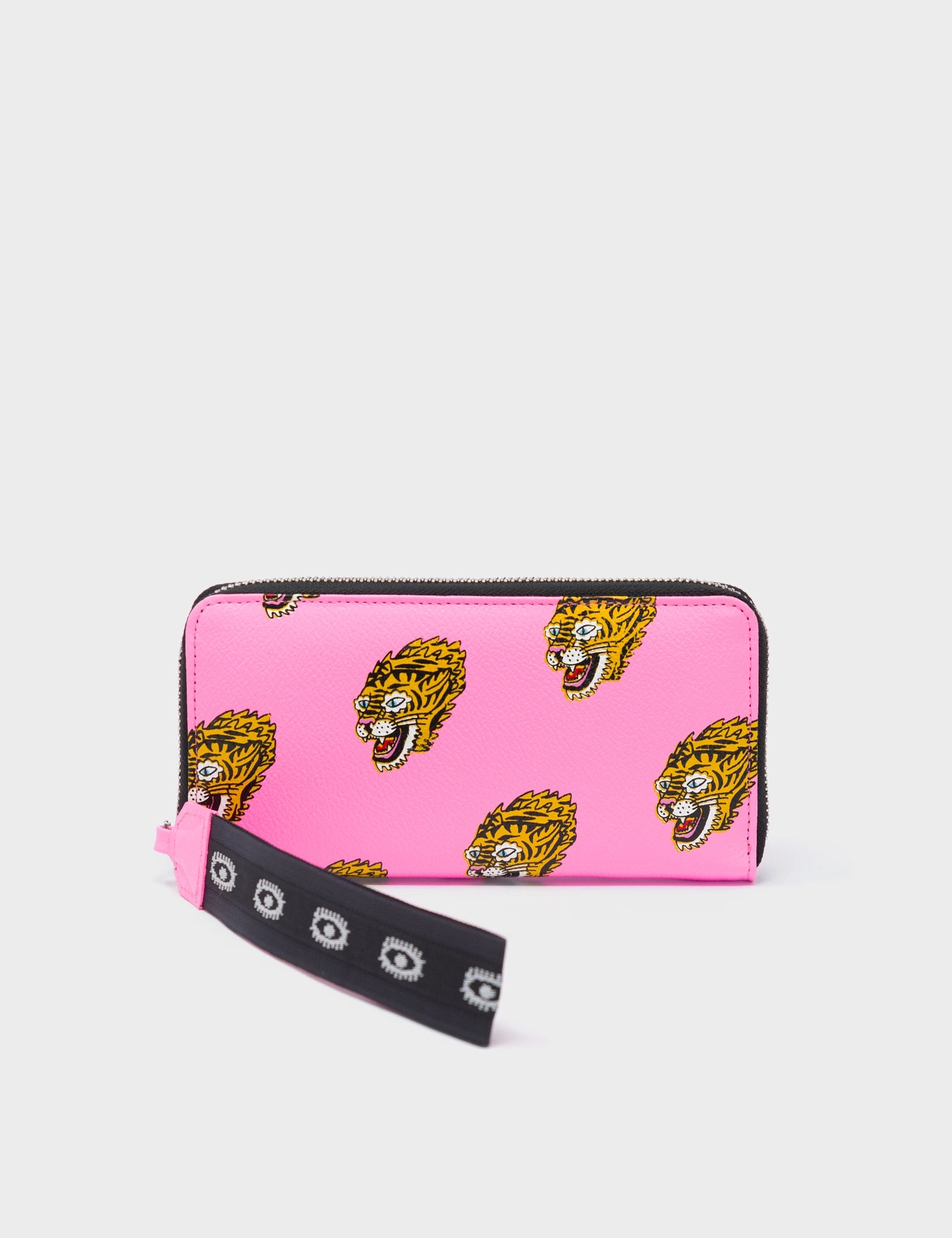 Francis Bubblegum Pink Leather Wallet with Blazing Tiger Print - Stylish & Durable Women's Wallet for Everyday Use, Travel & Gift Giving
