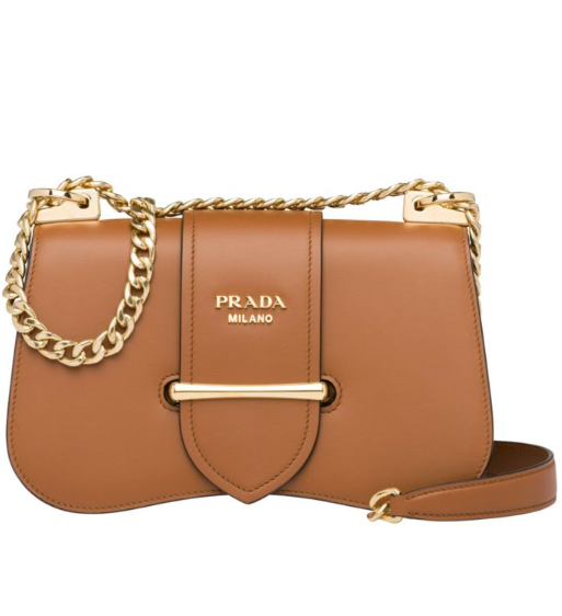 Prada Sidonie Leather Shoulder Bag for Women - Genuine Brown Leather Crossbody Purse - Fashionable Designer Handbag for Work, Travel & Evening Out