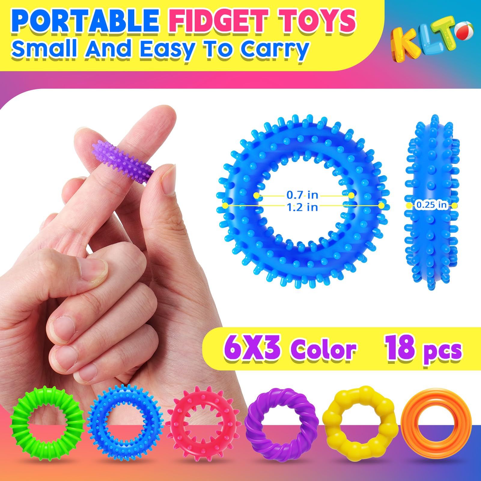 18 Pack Sensory Fidget Rings for Kids & Adults - Stress Relief Anxiety Toys for Autism, ADHD, Focus - Textured Finger Rings for Classroom, Office, Travel - Quiet Calming Sensory Toys for Anxiety Relief