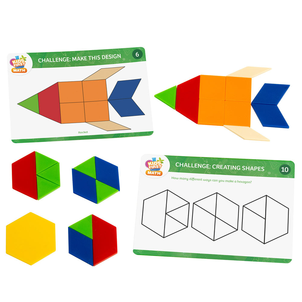 Pattern Blocks Math Kit for Kids with Activity Cards | STEM Learning Toys for Preschool & Kindergarten | Hands-On Math Manipulatives for Shape Recognition & Problem Solving