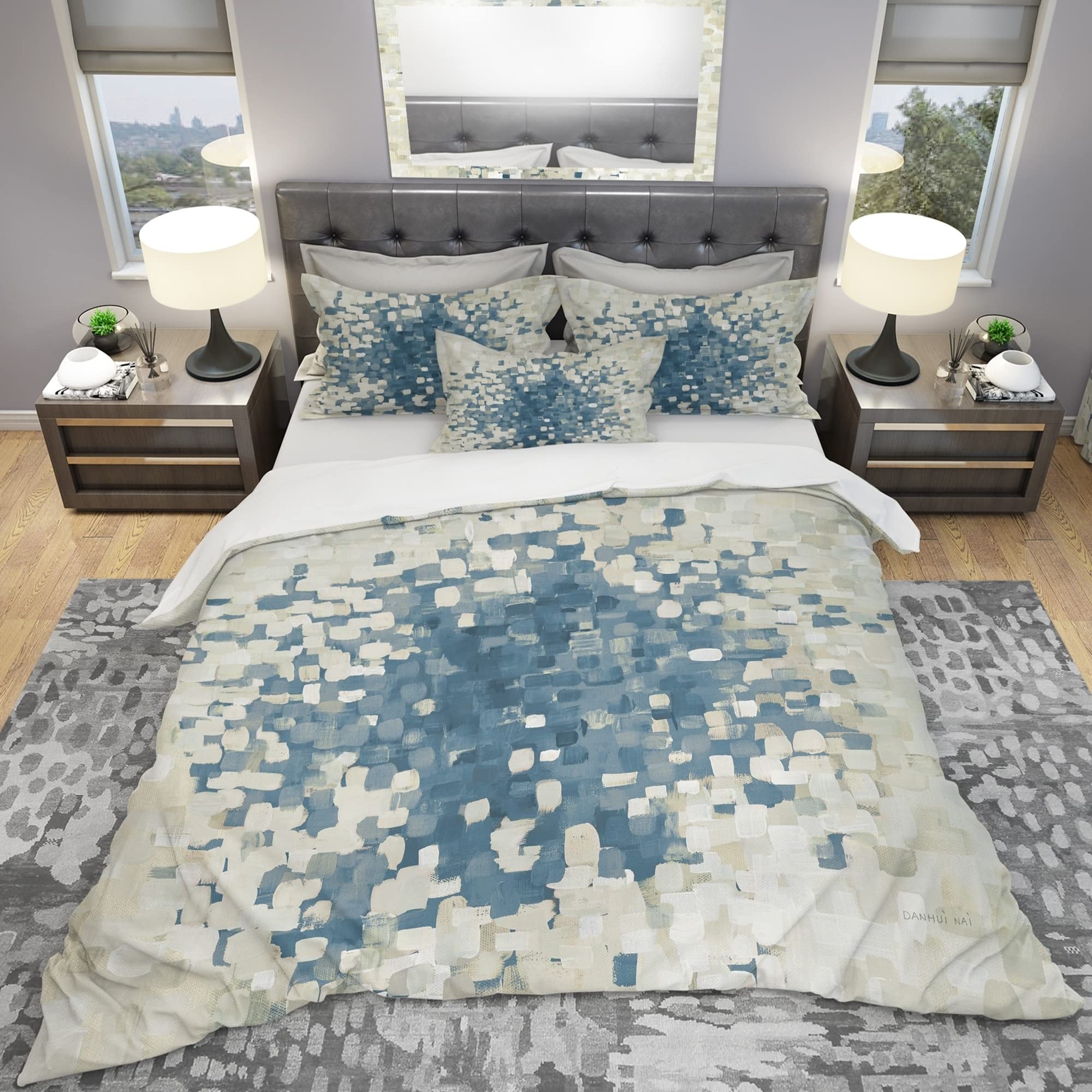 Designart 'Geometric Blue Spots' 3-Piece King Bedding Set - Duvet Cover & 2 Shams | Modern Geometric Pattern | Perfect for Contemporary Bedrooms, Guest Rooms & Home Decor
