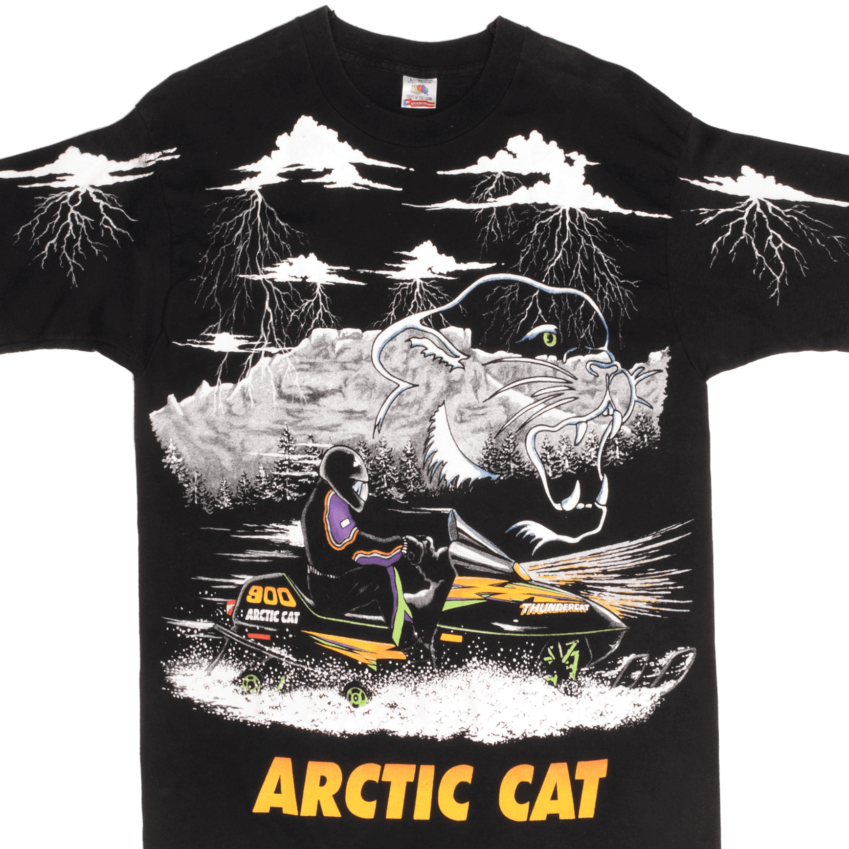 Vintage Arctic Cat Snowmobile Graphic T-Shirt - 1990s Retro Print, Medium Size, Made in USA - Perfect for Snowmobile Enthusiasts & Vintage Apparel Collectors