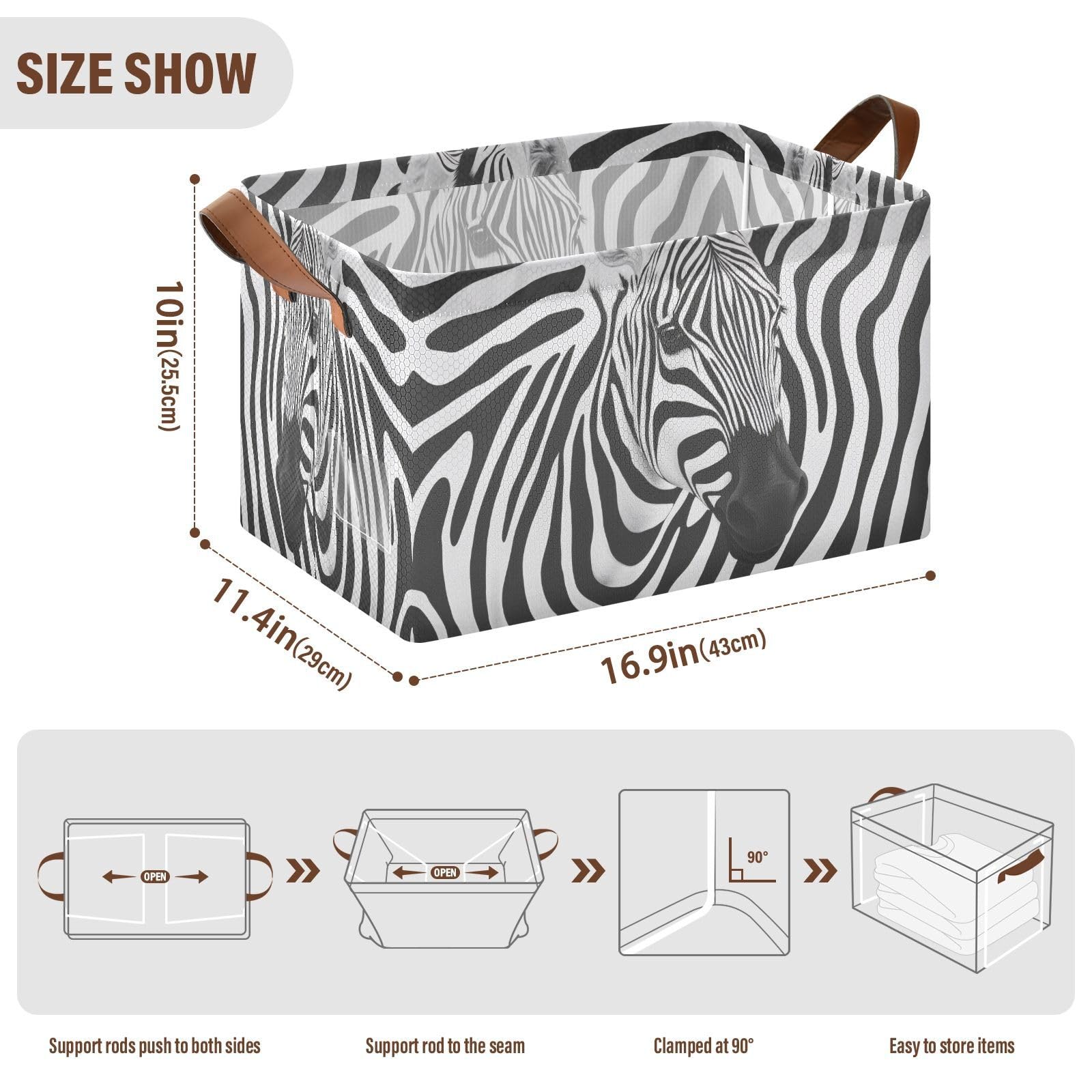 Zebra Stripe Storage Bins 2-Pack - Collapsible Organizer with Handles for Home & Closet | 32L Storage Baskets for Shelves