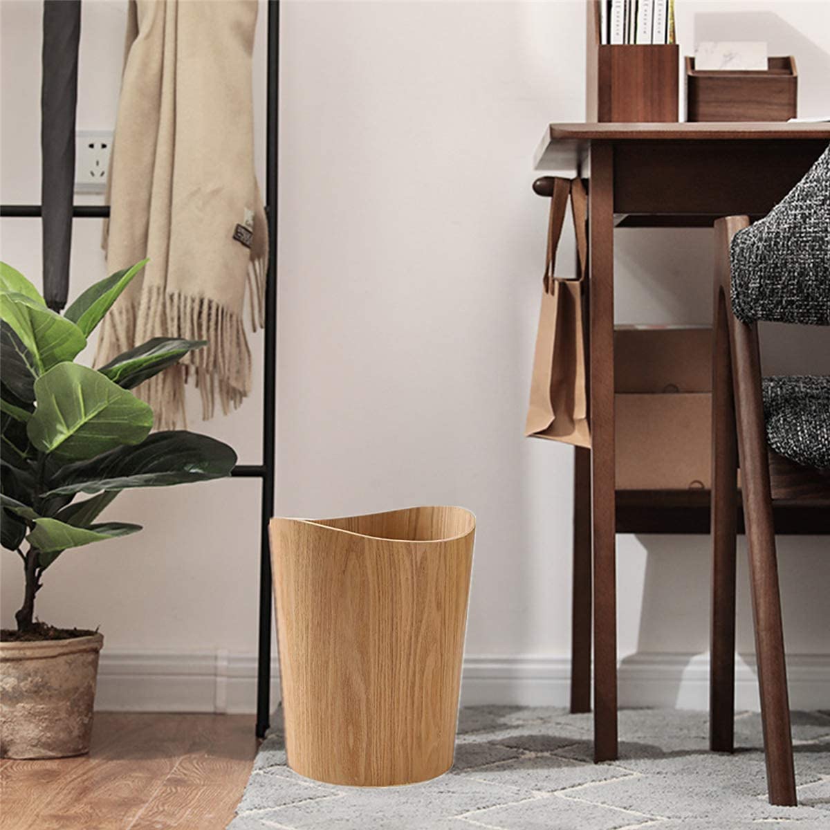 2.3 Gallon Japanese-Style Natural Wood Trash Can - Lightweight & Sturdy Round Waste Basket for Home, Office, Kitchen, Bedroom, Under Desk, Kids Room & Hotel - Eco-Friendly Home Decor & Waste Management Solution (Light Wood) - Perfect for Small Spaces, Minimalist Decor & Daily Trash Disposal