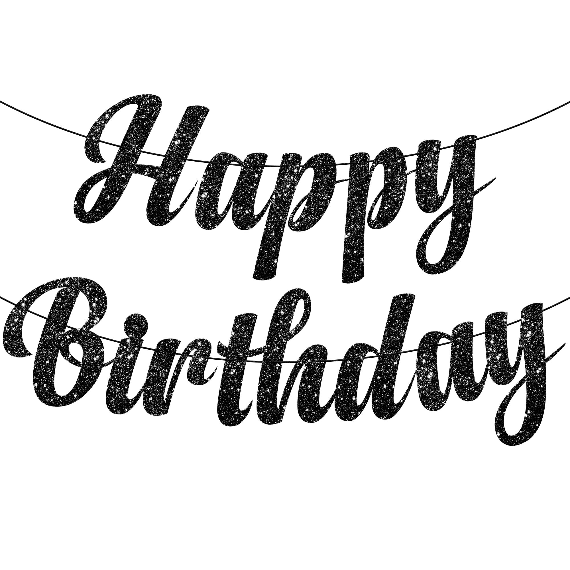 KatchOn Glitter Black Happy Birthday Banner - Pre-Strung 10ft Large Birthday Sign for Men | Gothic Birthday Party Decorations | Perfect for Adult Birthday Parties, Halloween Celebrations & Dark Theme Events