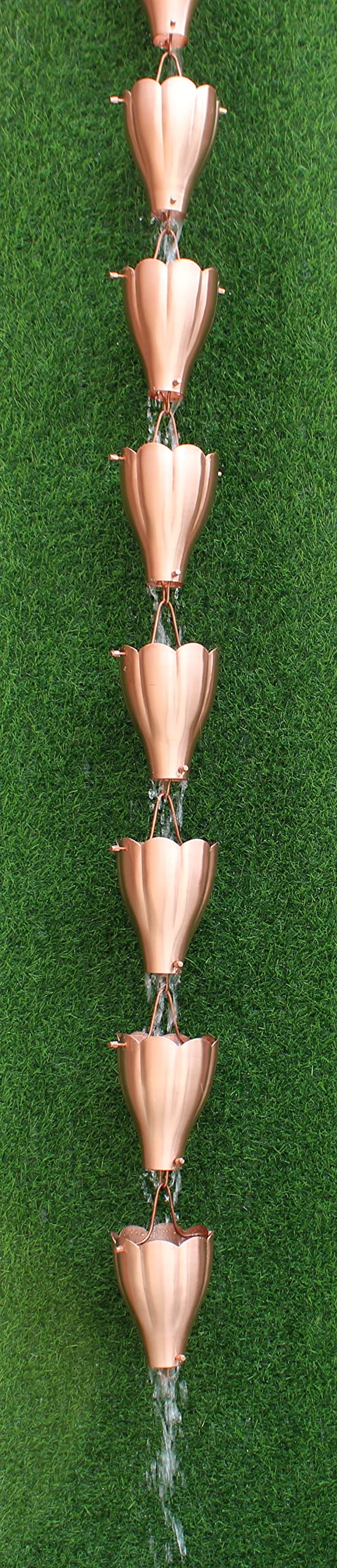 KAM Home XL Aluminum Rain Chain - 11.5 Inch Brown Plated Scallop Cups with Installation Kit | Outdoor Garden Water Feature Decor for Patio, Yard & Roof Drainage