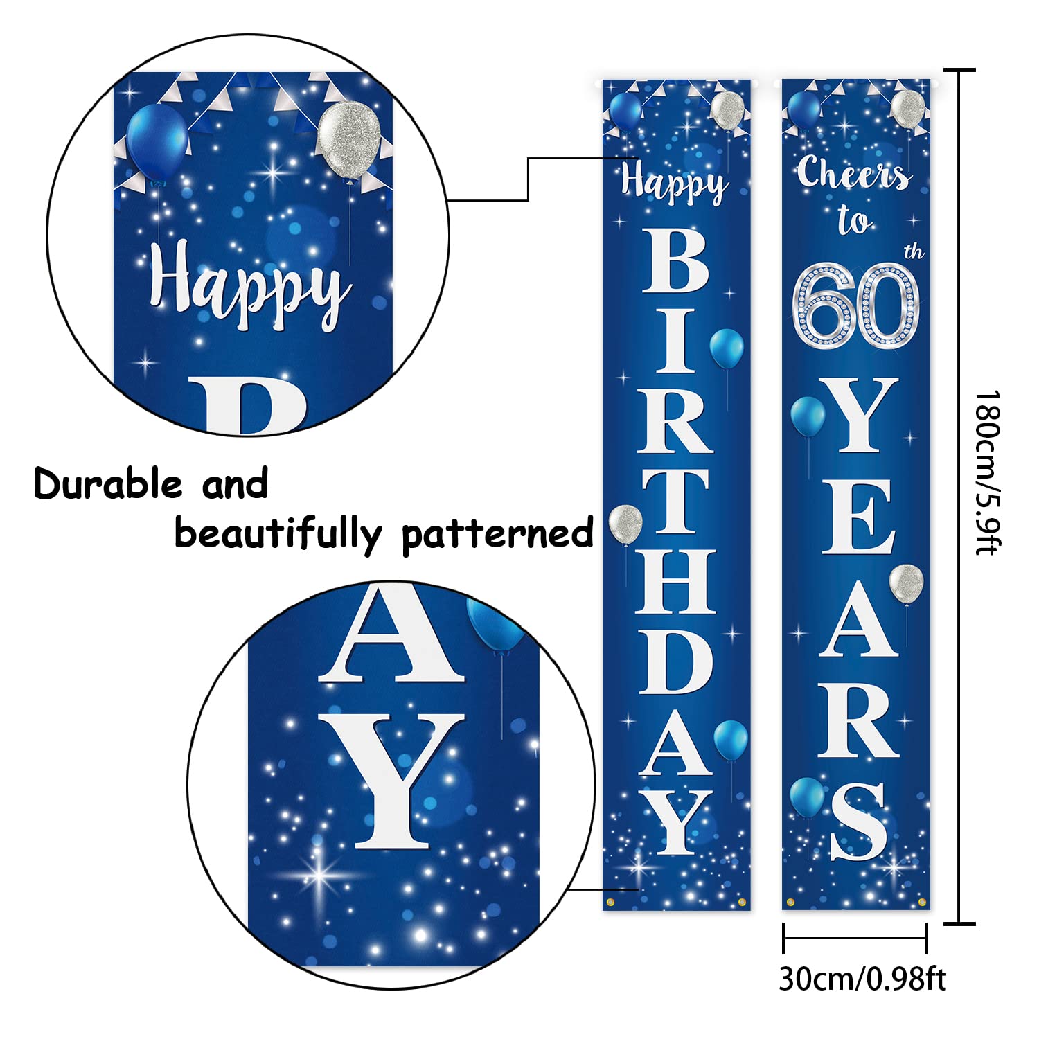 Happy 60th Birthday Yard Sign & Door Banner - Cheers to 60 Years Party Decorations for Men & Women - Blue - Perfect for Outdoor Celebrations, Milestone Birthdays & Surprise Parties