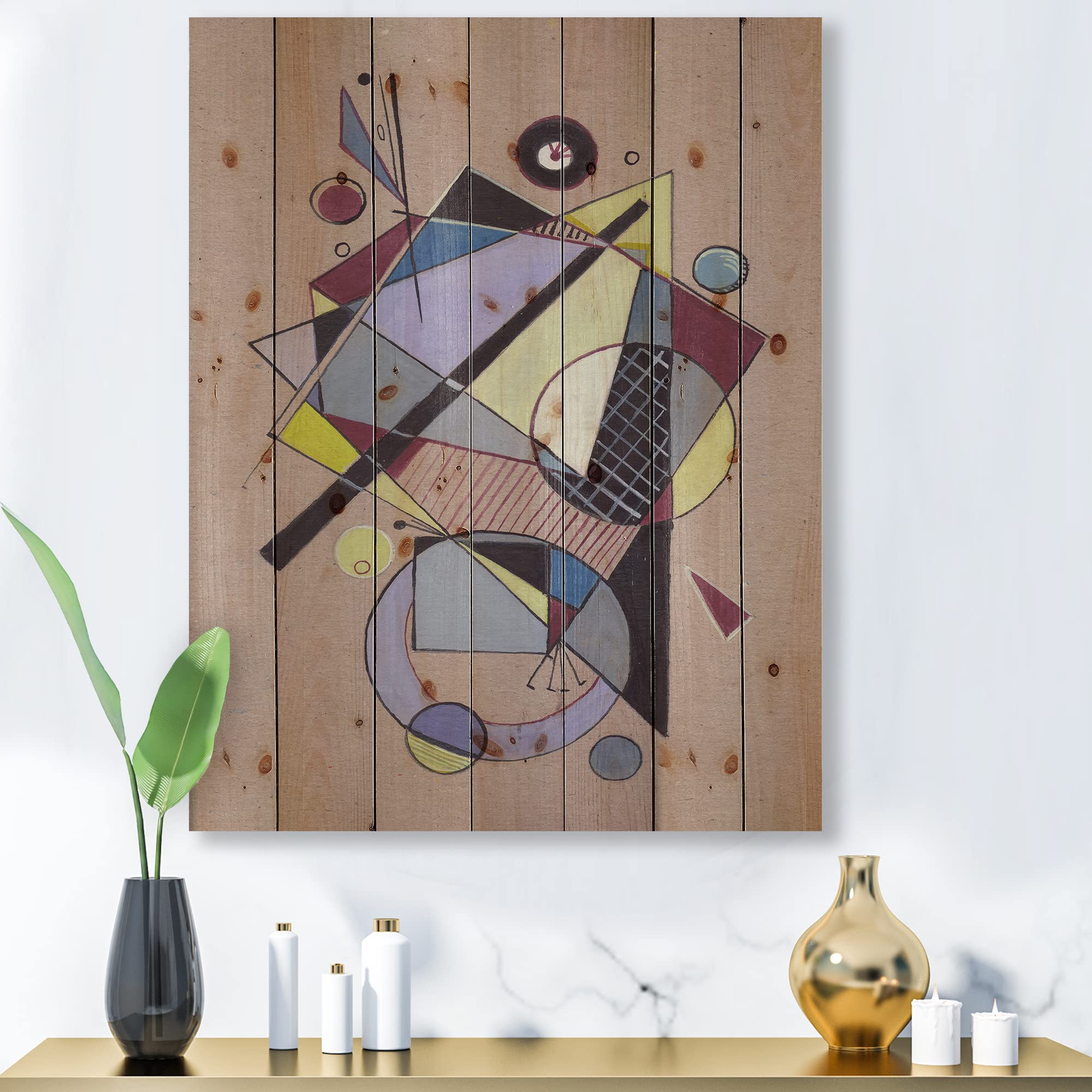 DesignQ Purple Geometric Abstract Wood Wall Art - Modern Contemporary Large Pine Wood Wall Decor Panels for Living Room, Bedroom & Office Decor
