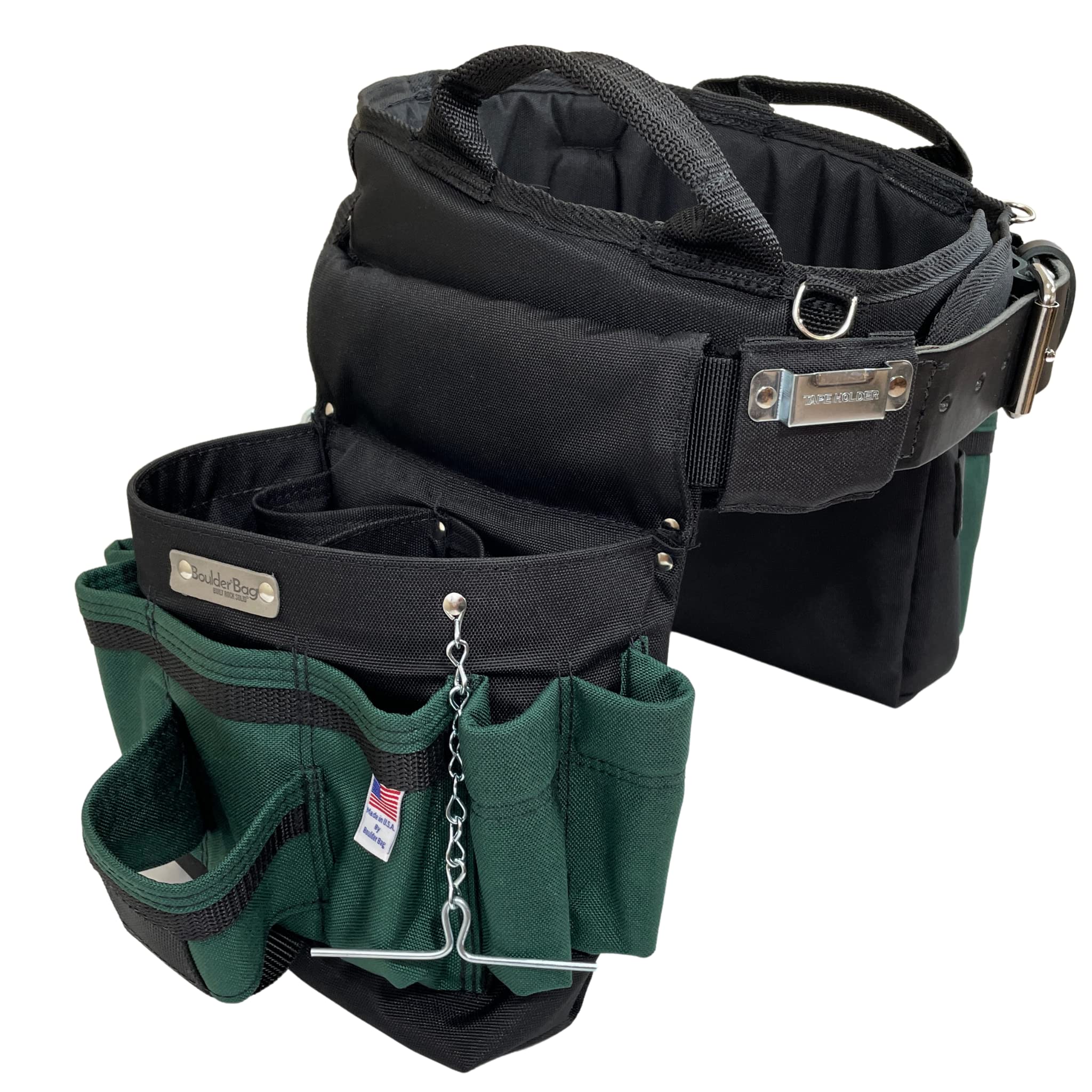 BOULDER BAG Ultimate Electrician's MAX Combo Tool Belt with Comfort Back Support - Heavy Duty Leather Belt Buckle - Large 33-36 Inch Waist (Green) - Made in USA - Perfect for Electricians, Construction Workers & DIY Home Improvement Projects