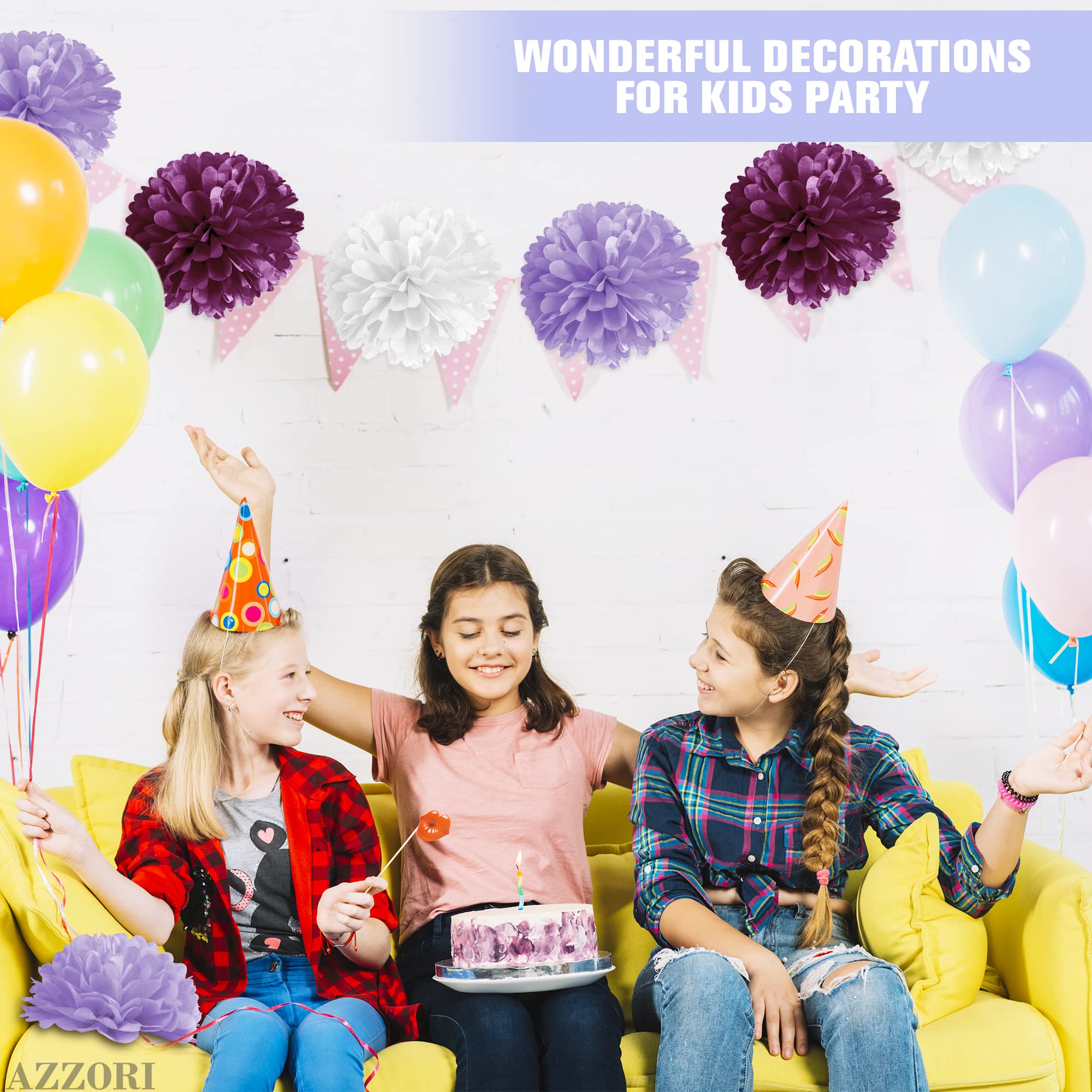 16 Pcs Purple Tissue Paper Flowers - Bulk Purple Birthday Party Decorations for Women, Retirement, Bridal Shower & Baby Shower | DIY Floral Backdrop, Table Centerpieces, Wall Decor