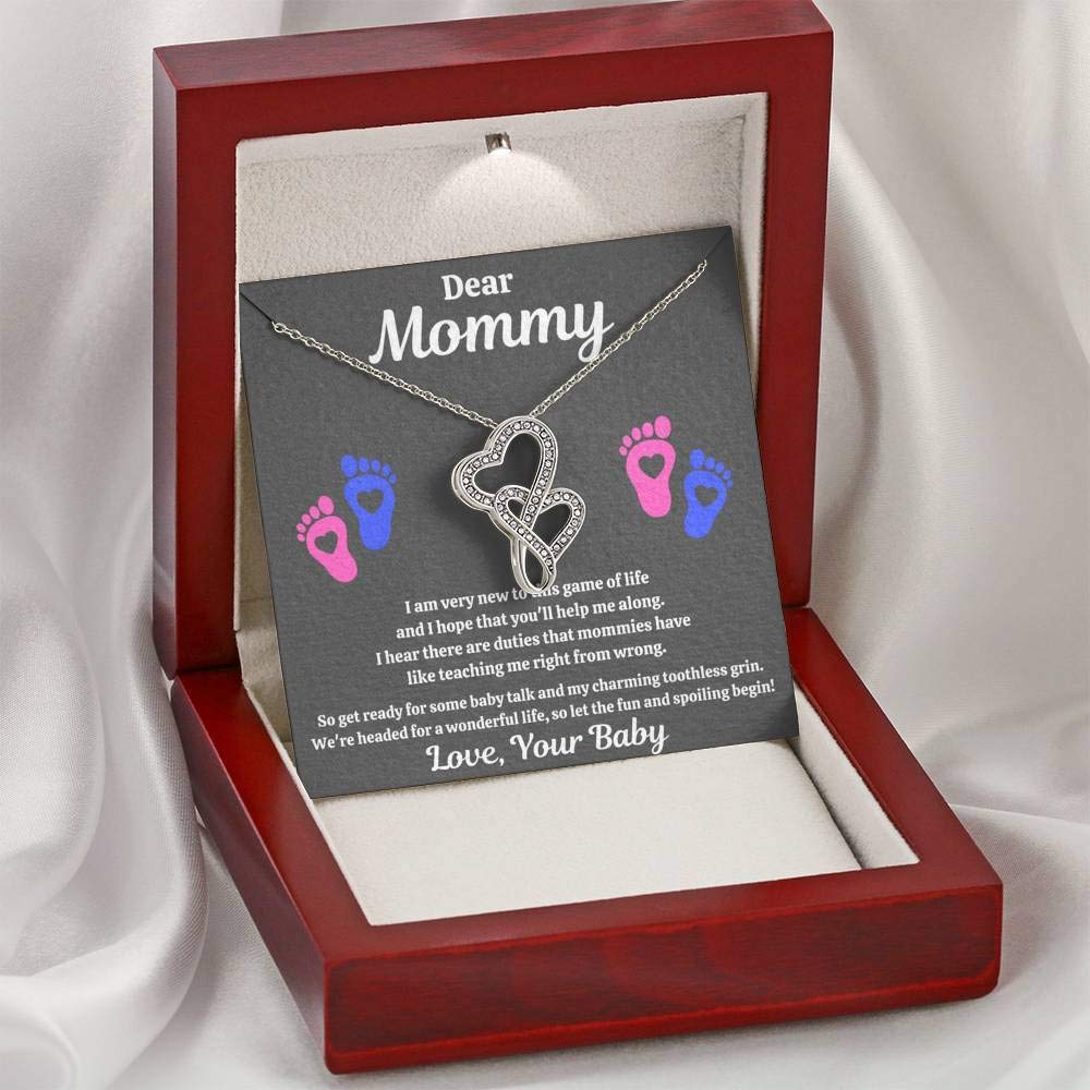 Double Hearts Necklace for Mom - 'Spoiling Heart' Pendant with Gift Box & Message Card | Thoughtful Baby Shower Gift, Pregnancy Present & Mother's Day Jewelry | Perfect for New Moms, Expecting Mothers & Special Occasions