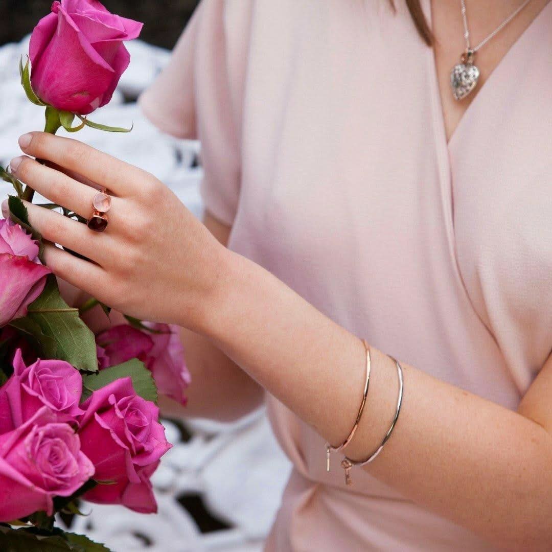 Stylish Silver & Rose Gold Key Bangle Bracelet for Women - Elegant Jewelry Gift for Birthday, Anniversary & Special Occasions