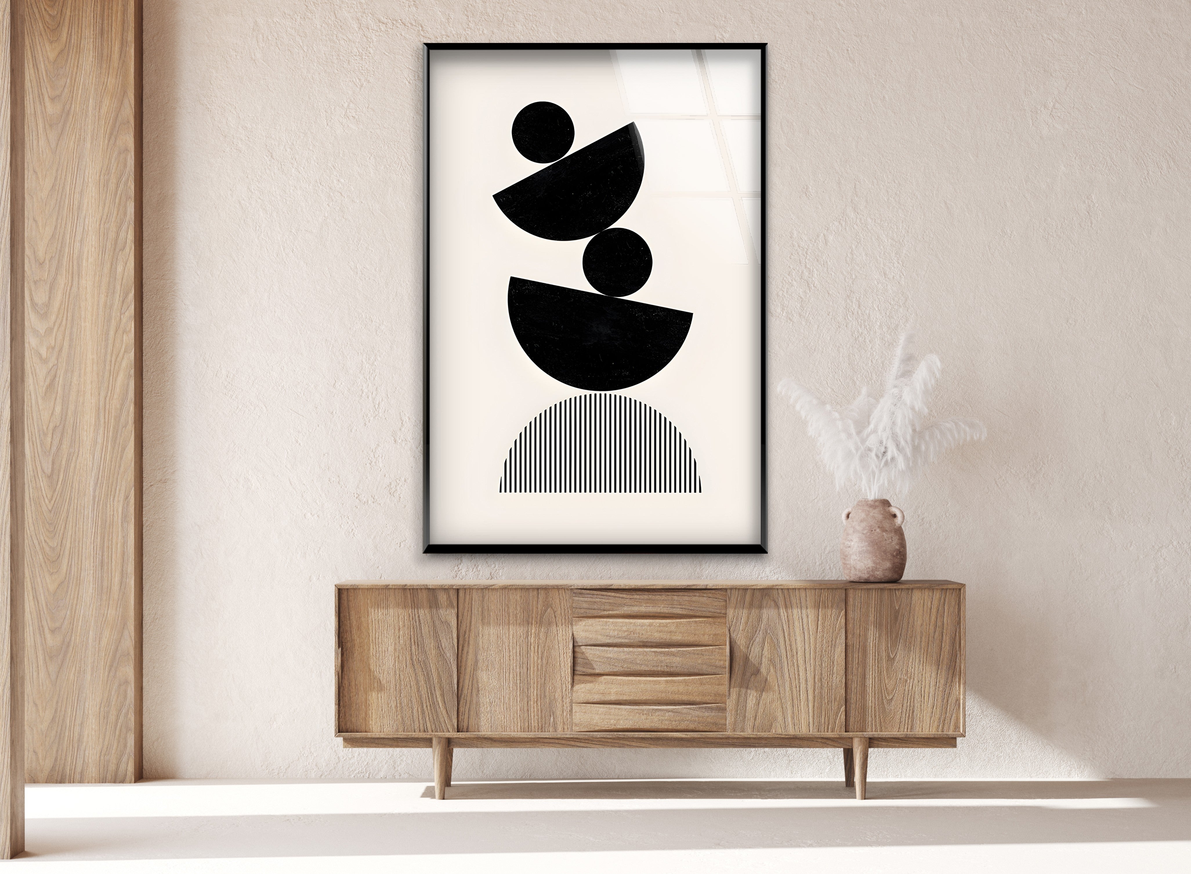 Abstract Black & White Geometric Art Print - Modern Minimalist Wall Decor for Living Room, Bedroom & Office | Framed Canvas Painting for Contemporary Home Design