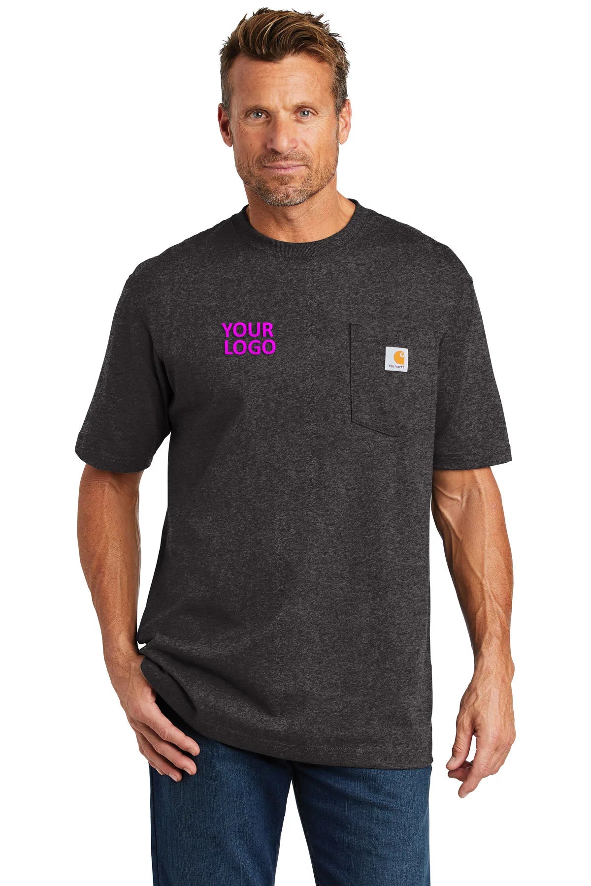Carhartt Workwear Custom Pocket T-Shirts for Men - Carbon Heather - Durable & Comfortable Work Shirts for Construction, Landscaping & Outdoor Activities