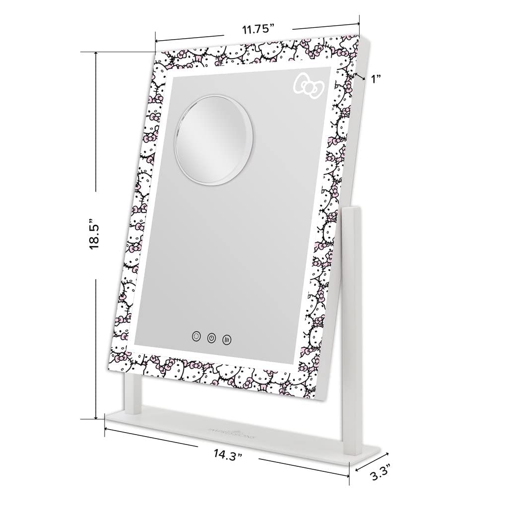 Hello Kitty LED Makeup Mirror with 3X Magnification & Touch Sensor - Tri-Tone Lighting, 360° Swivel Vanity Mirror for Dressing Table | Perfect for Makeup Application, Skincare Routine & Home Decor