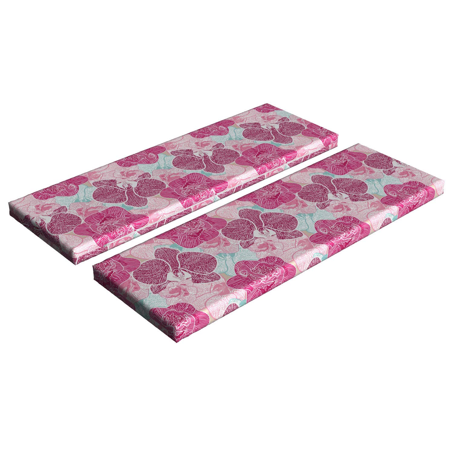 Ambesonne Floral Bench Cushion Set of 2 - Pink & Mint Orchid Blossom Tropical Design, 45
