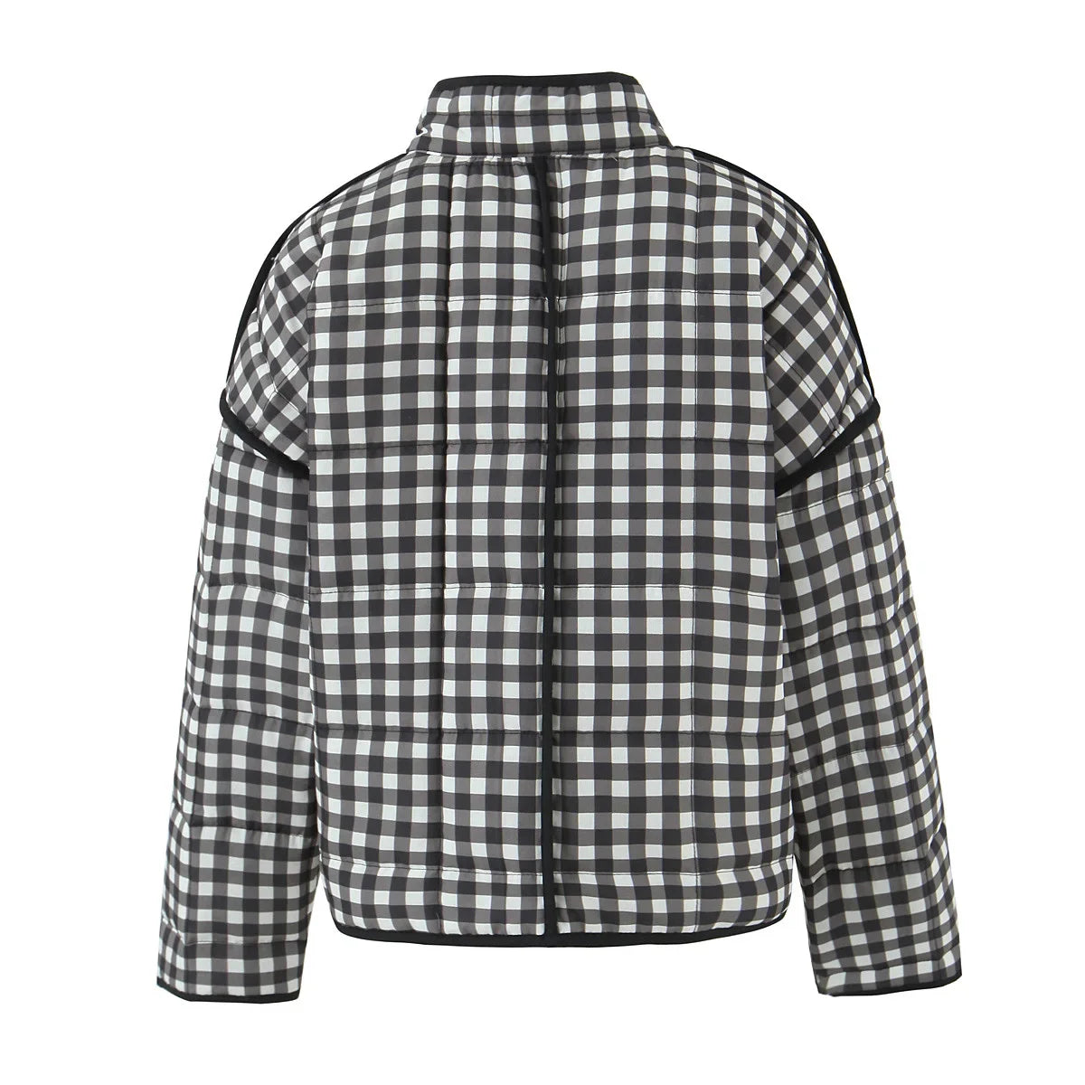 Women's Autumn Plaid Quilted Cotton Jacket - Warm Black & White Short Coat for Fall Fashion | Perfect for Outdoor Activities, Work Commutes & Casual Outings