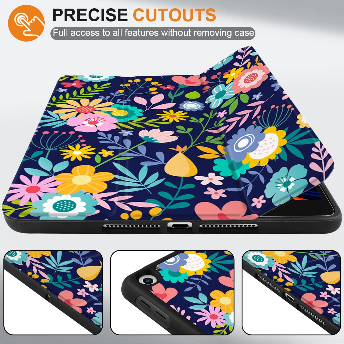 DONGKE iPad 10.2 Inch Case (2021/2020/2019) - Compatible with iPad 9th/8th/7th Generation - Slim Stand Protective Cover with Pencil Holder & Auto Sleep/Wake - Soft TPU Back Floral Design - Perfect for Work, School & Travel