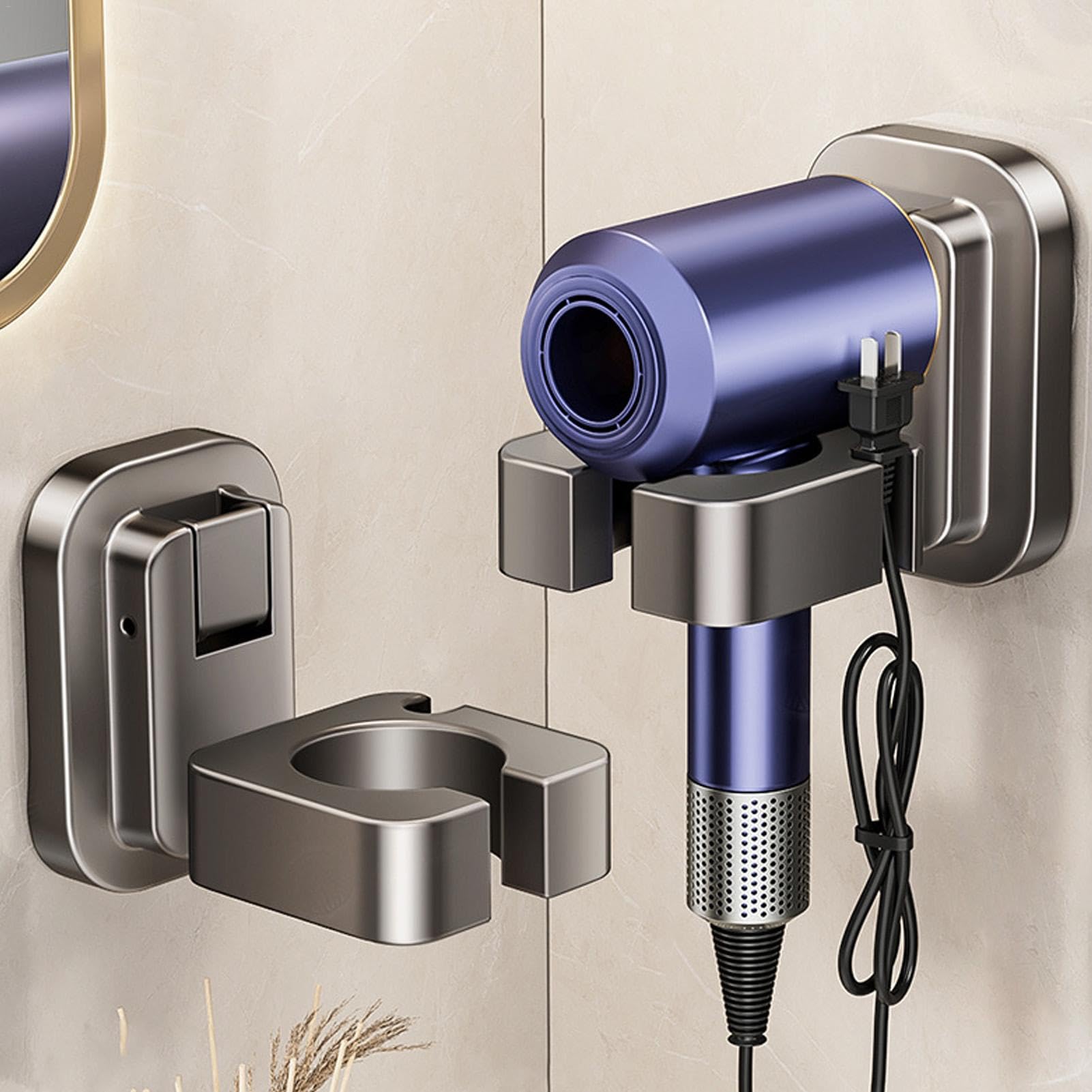 Wall Mounted Hair Dryer Holder with Suction Cups - Durable Blow Dryer Rack & Bathroom Organizer | Perfect for Bedroom, Bathroom & Salon Storage | Space-Saving Hair Tool Hanger for Daily Styling Routine