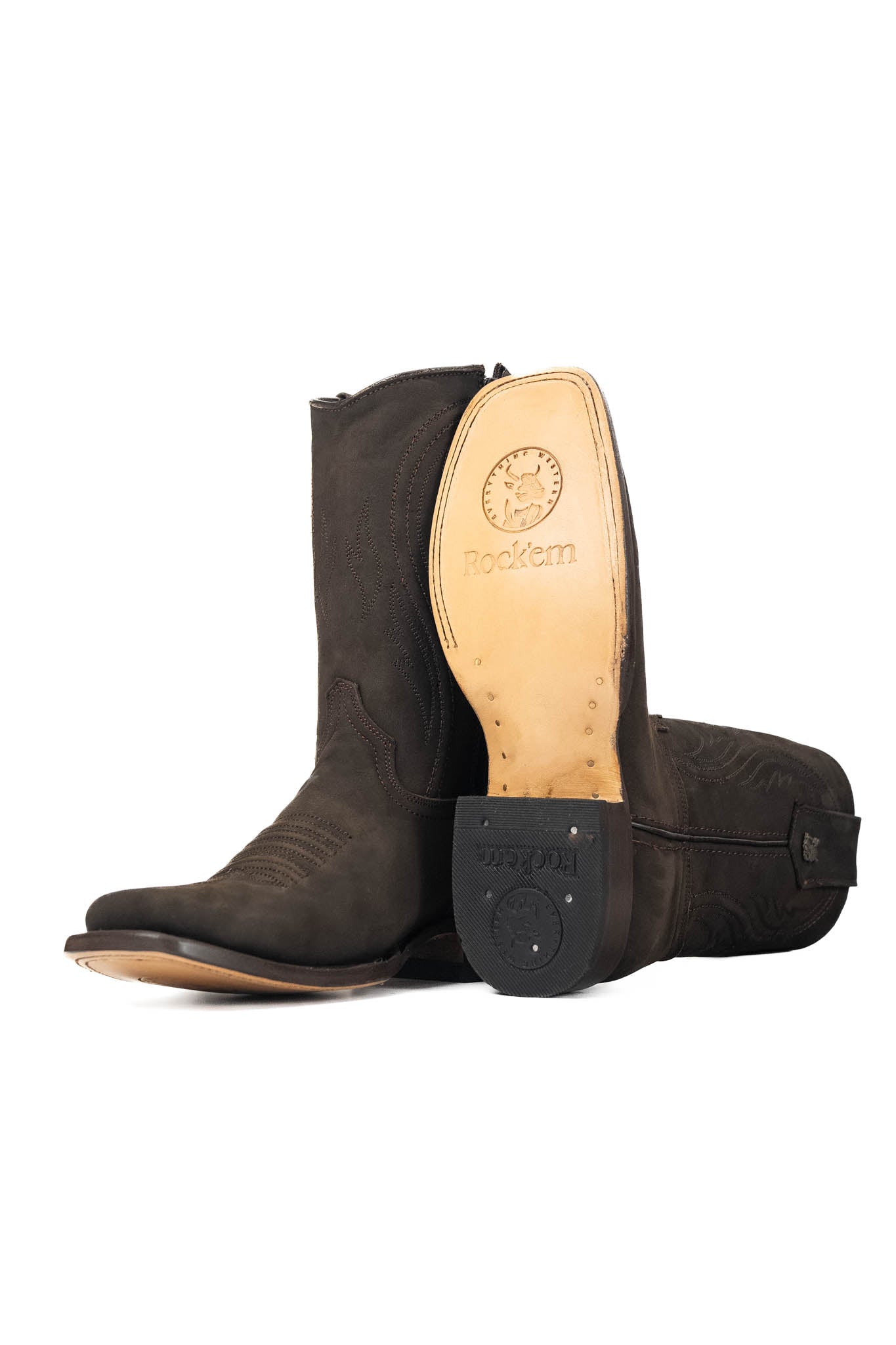 Rock'em Nobuck Rodeo Cowboy Boots for Men - Genuine Leather Western Riding Boots with Comfortable Fit | Perfect for Country Dancing, Rodeo Events & Western Fashion