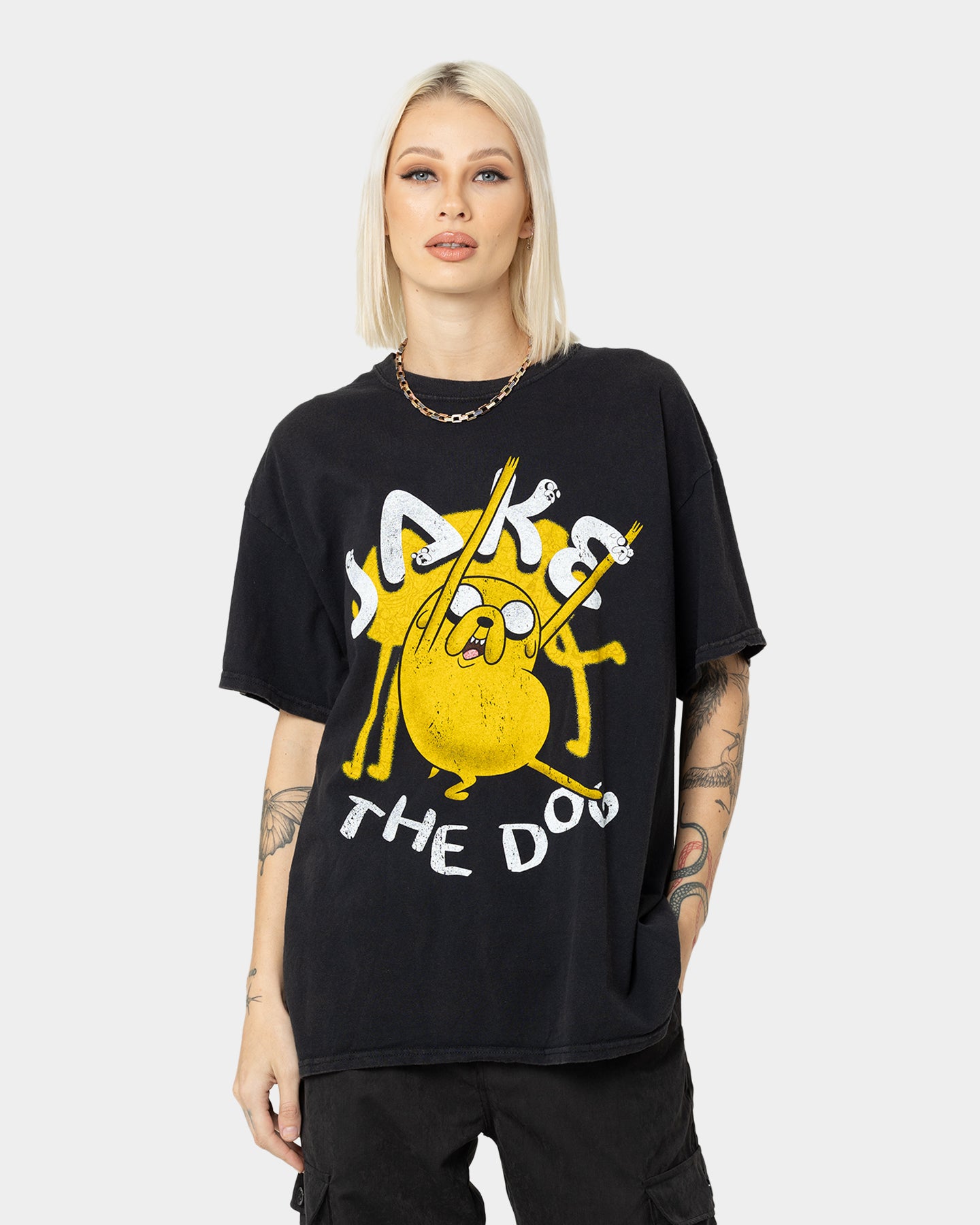 Vintage Adventure Time Jake The Dog Graphic T-Shirt - Black Wash Retro Cartoon Tee for Men & Women - Perfect for Cosplay, Casual Wear & Fan Collectibles