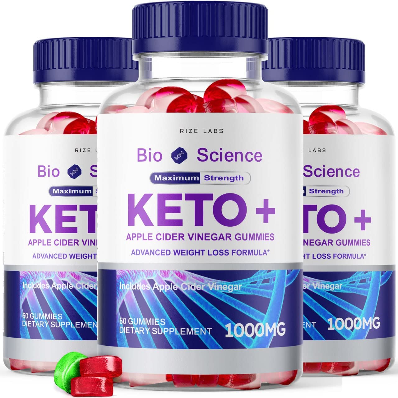 Bio Science Keto Plus Gummies for Weight Loss - Extra Strength Fat Burner with Apple Cider Vinegar, Advanced Keto Formula (180 Gummies, Pack of 3) | Supports Ketosis, Energy Boost & Appetite Control - Perfect for Low Carb Diet & Active Lifestyle