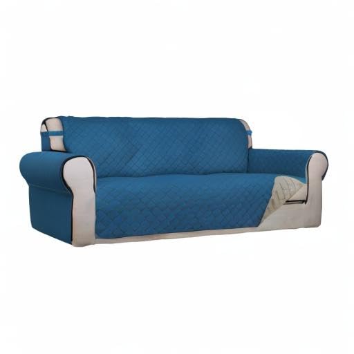 Reversible Quilted Sofa Cover - Water Resistant Slipcover Furniture Protector with Non-Slip Elastic Straps | Washable Couch Cover for Kids & Pets | Perfect for Living Room, Family Room & Pet-Friendly Homes (Peacock Blue/Beige)