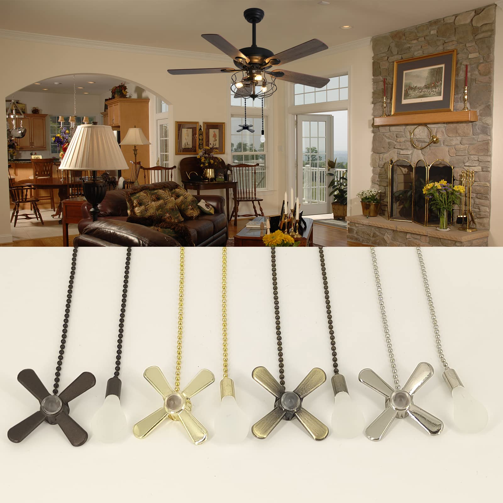 Decorative Ceiling Fan Pull Chain with 2 Pcs 3mm 12-inch Frosted Light Bulbs & Cord Extender - Perfect for Mounted Ceiling Fans & Light Fixtures (Oil Rubbed Bronze) - Ideal for Bedroom, Living Room & Home Renovation Projects
