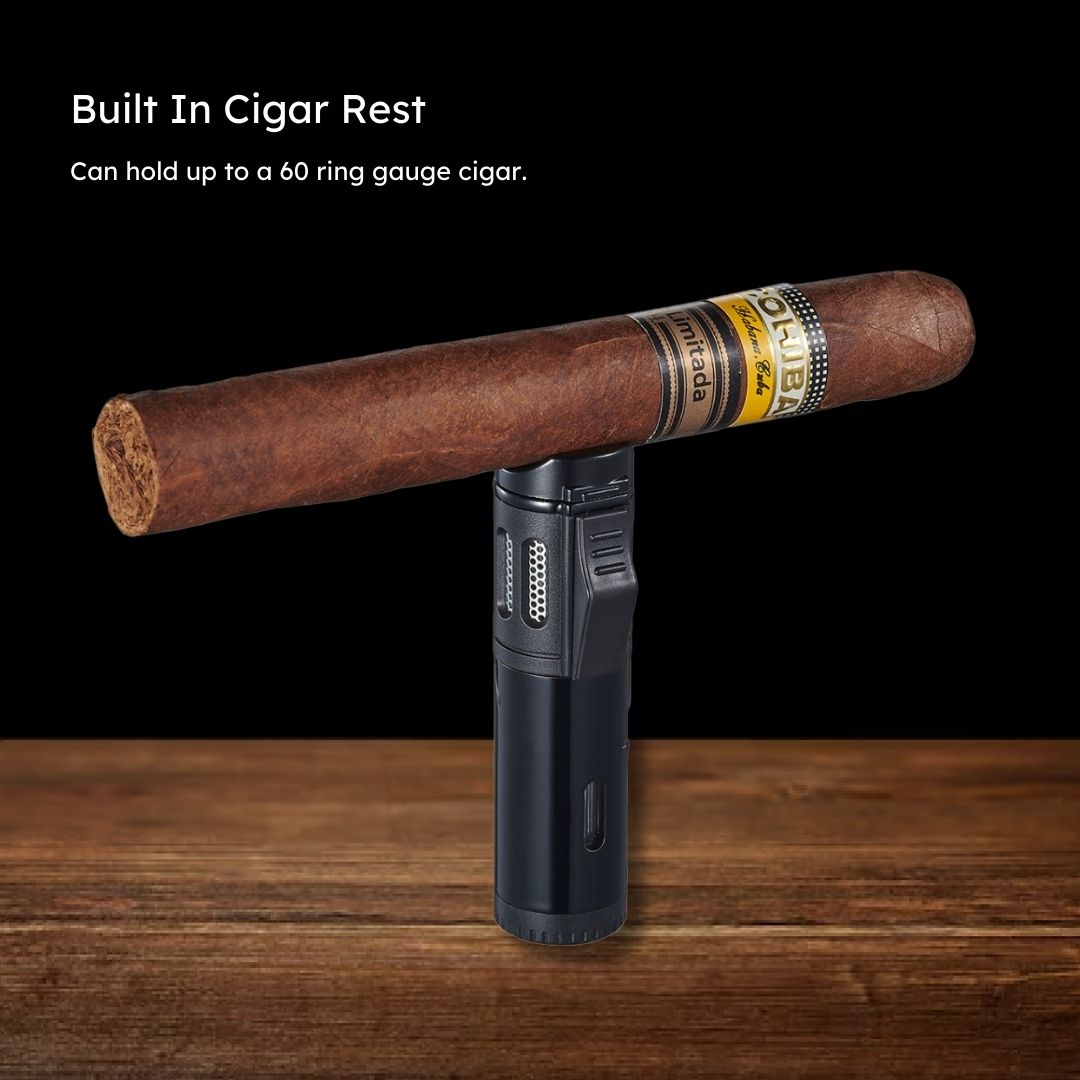Premium Artemis Triple Torch Cigar Lighter - Windproof Butane Lighter for Cigars, Cigarettes & Outdoor Use - Sleek Black Design - Perfect for Smoking Enthusiasts & Gifts