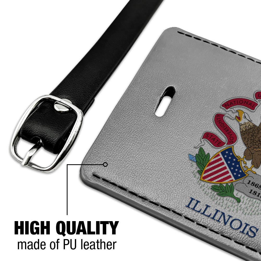 Illinois State Flag Leather Luggage Tag - Durable Rectangle ID Card Holder for Suitcases & Carry-On Bags - Perfect for Travel Identification & Personalization