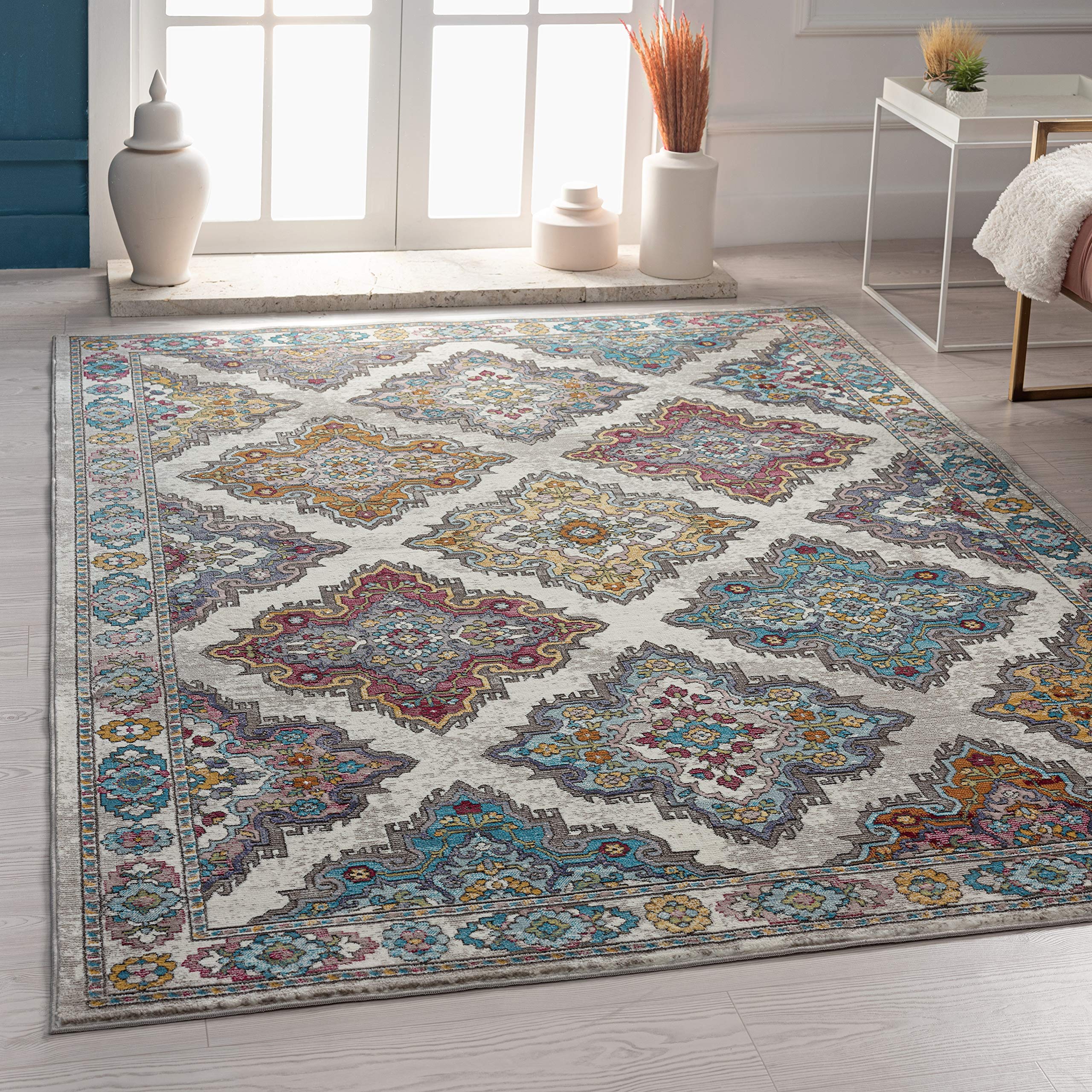 Premium 8x10 Area Rugs for Living Room & Bedroom - Turkish Handmade Boho Chic Rug with Ivory/Multicolor Design - Perfect for Home Decor, Office, Playroom & Entryway - Soft Modern Farmhouse Style Carpet for Cozy Spaces