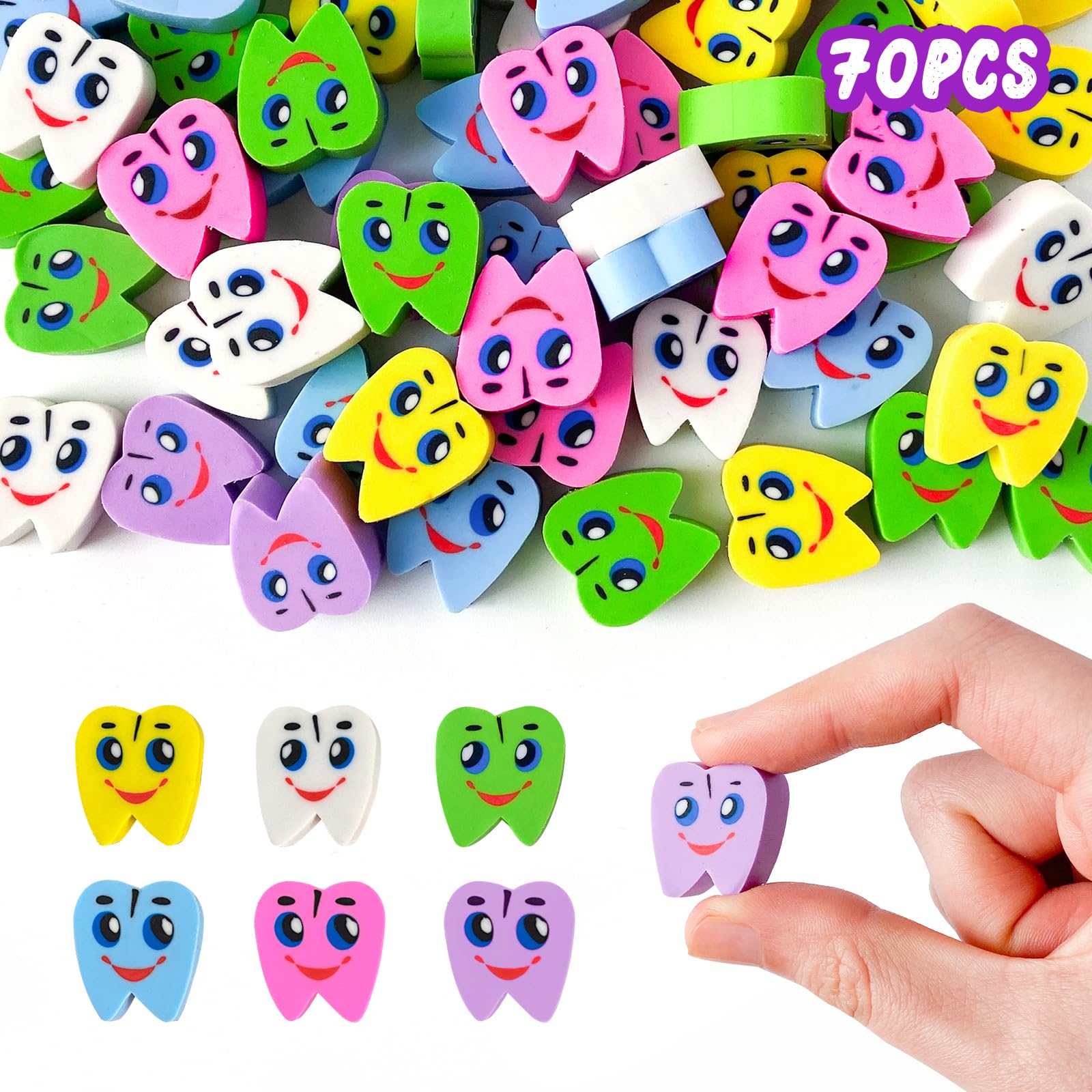 Kleeblatt 70-Piece Large Teeth Erasers for Kids - Fun Desk Pets, Classroom Prizes, Party Favors & School Supplies | Perfect for Treasure Box Rewards, Goodie Bags, and Back-to-School Gifts (Great for Teachers, Students & Party Planning)