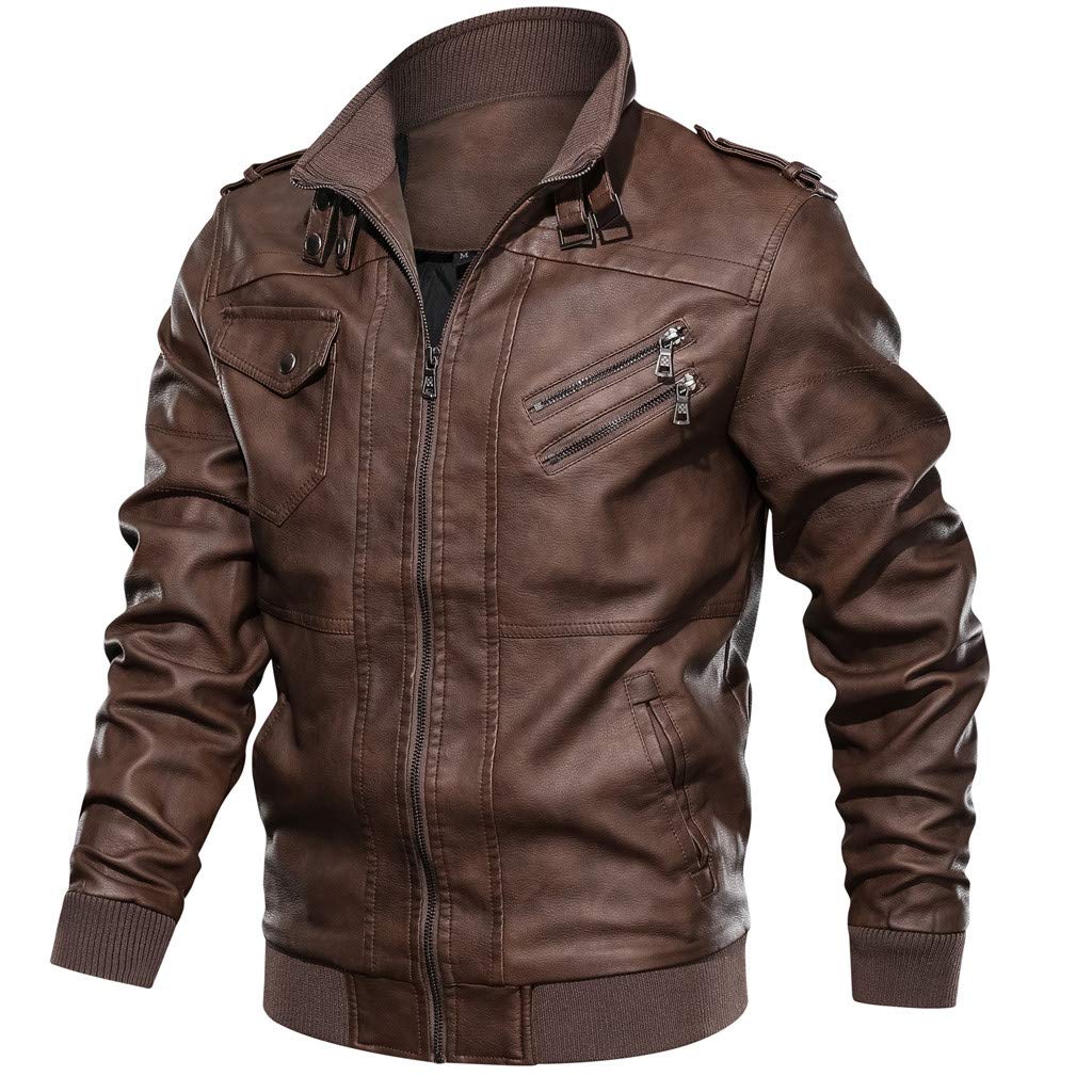 Vintage Men's Leather Jacket with Stand Collar & Zipper - Warm Corduroy Coat for Boys & Teens | Perfect for Fall, Winter & Casual Outfits