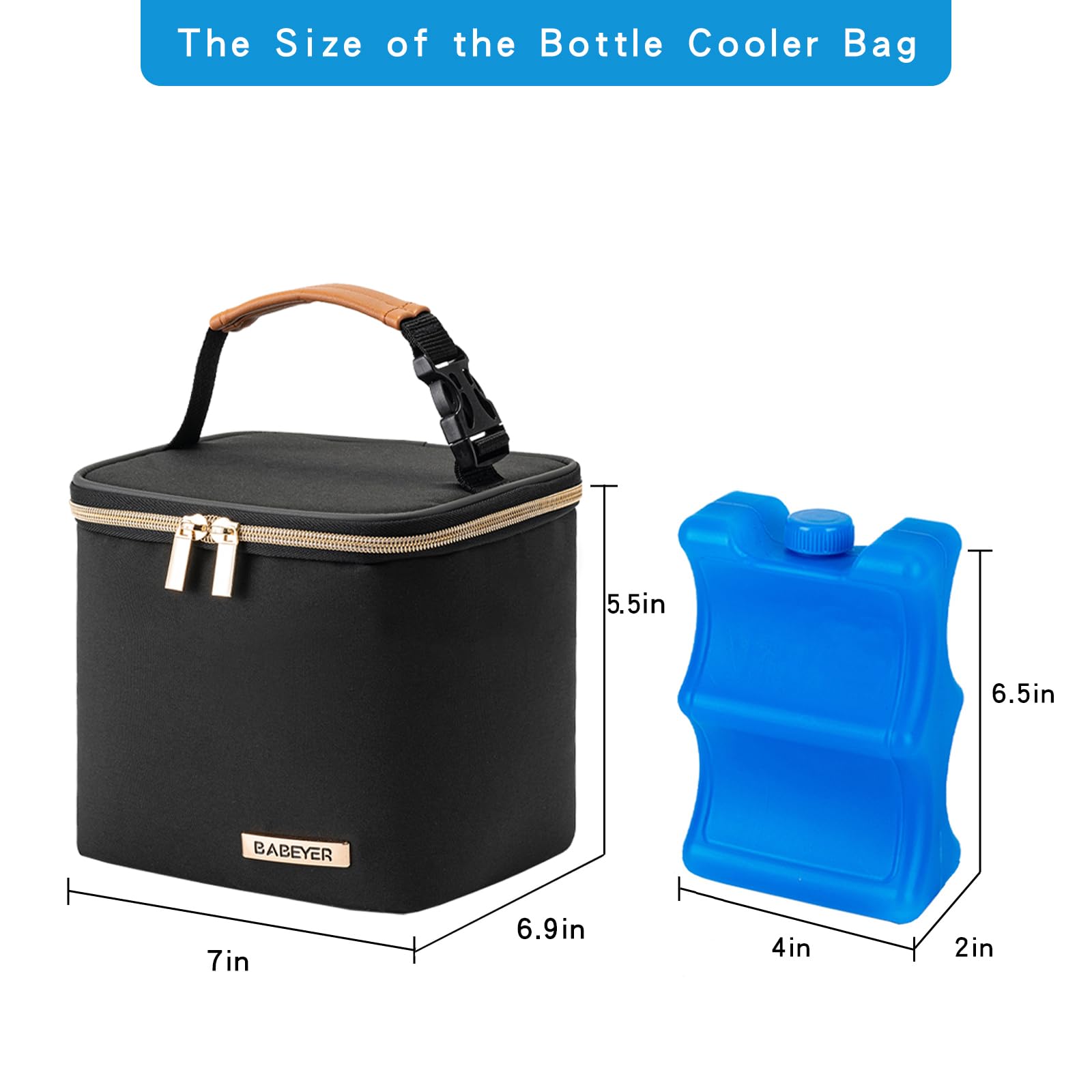 Insulated Bottle Cooler Bag with Ice Pack - Fits 4 Large 5oz Baby Bottles, Perfect for Nursing Moms & Daycare - Black | Ideal for Breastmilk Storage, Baby Formula Transport & On-the-Go Temperature Control