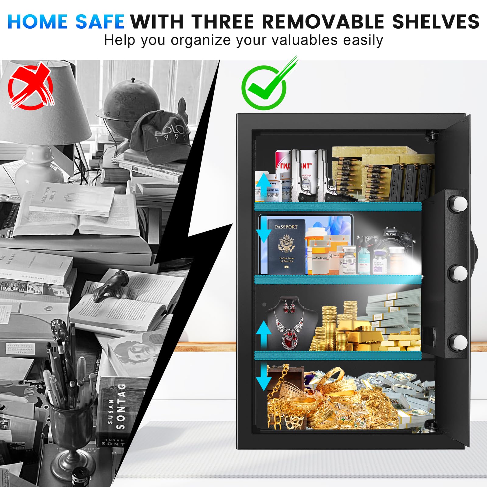 4.2 Cu Ft Fireproof Safe Box - Digital Keypad, Alarm System & Spare Keys - Waterproof & Anti-Theft Security Safe for Home, Office (Documents, Jewelry, Cash Protection)