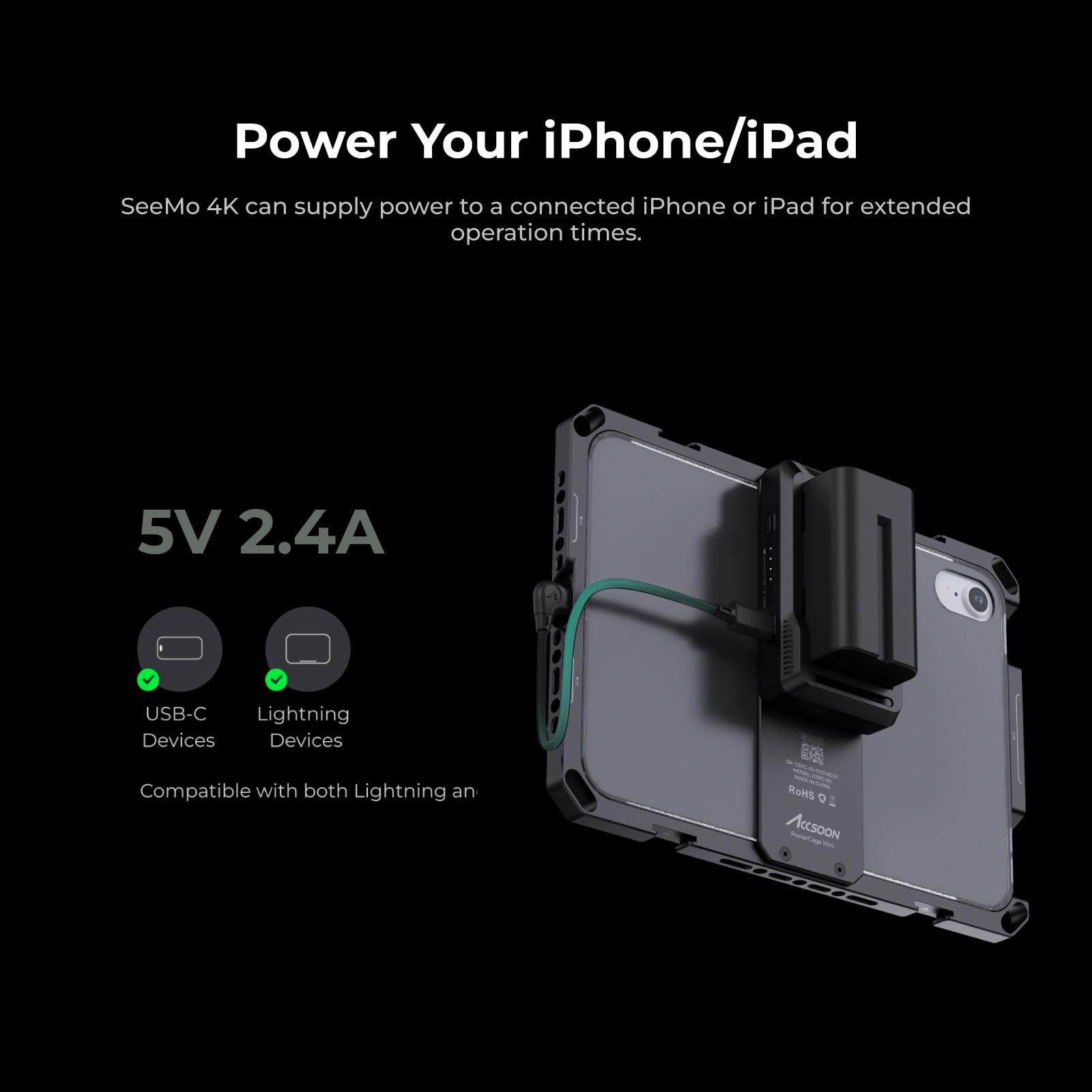 Accsoon SeeMo 4K HDMI Wireless Video Transmitter Adapter for iPhone iPad - Live Streaming, Video Monitoring & Recording Device - Perfect for YouTube, TikTok, Gaming & Professional Videography (Black)