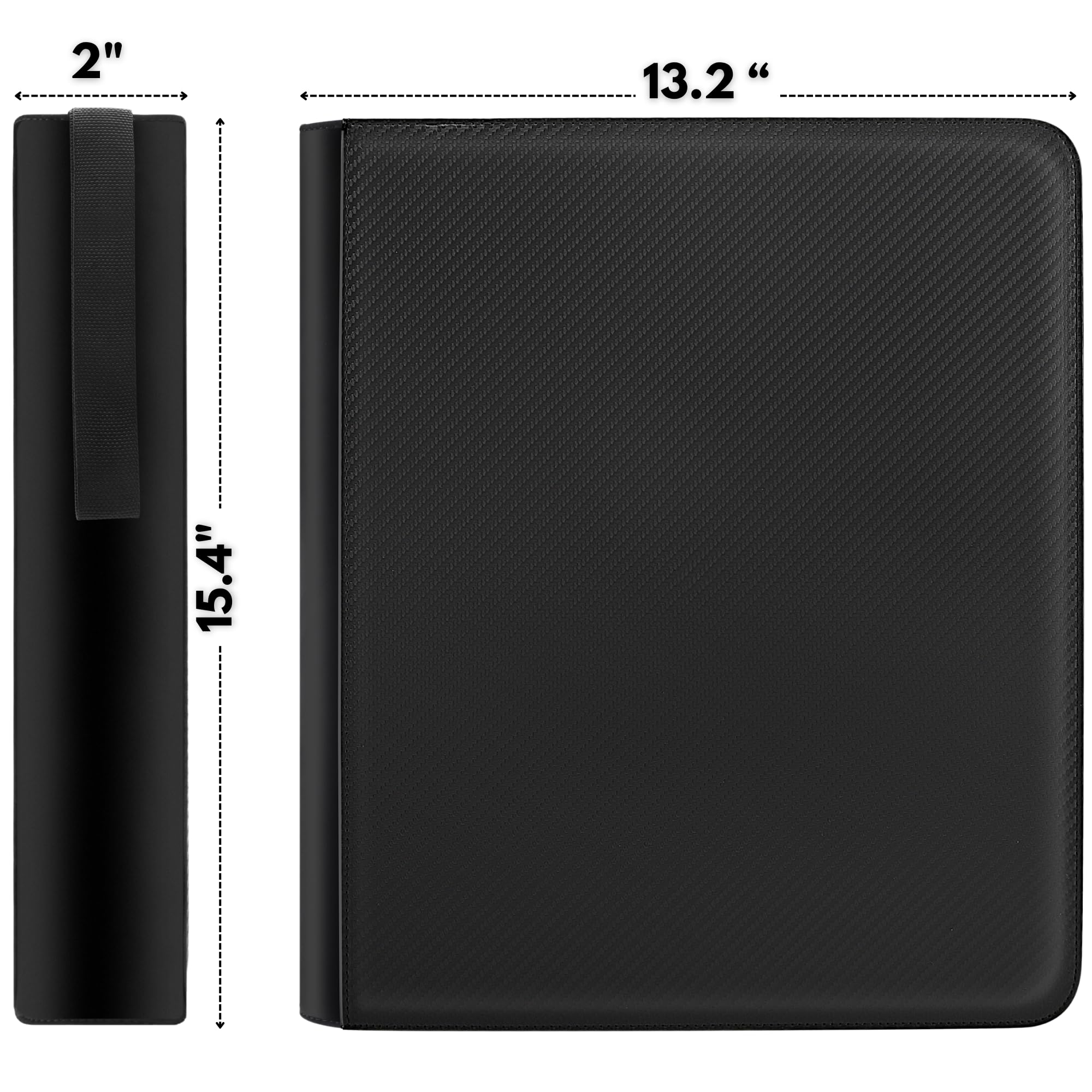 FORZAROCKET Toploader Binder - Holds 288 Trading Cards in Toploaders, Waterproof PU Leather Card Binder with Ringless Double-Sided Pages & Archival Safe Pockets - Premium 9-Pocket Carbon Black Collector Album for Sports Cards, Pokemon, MTG (Ideal for Card Shows, Storage & Travel)