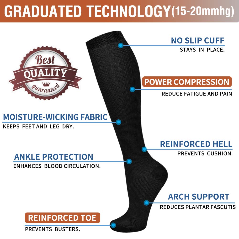 Best Compression Socks for Women & Men - Improve Blood Circulation & Reduce Swelling - Perfect for Running, Sports, Nursing, Travel & Long Flights