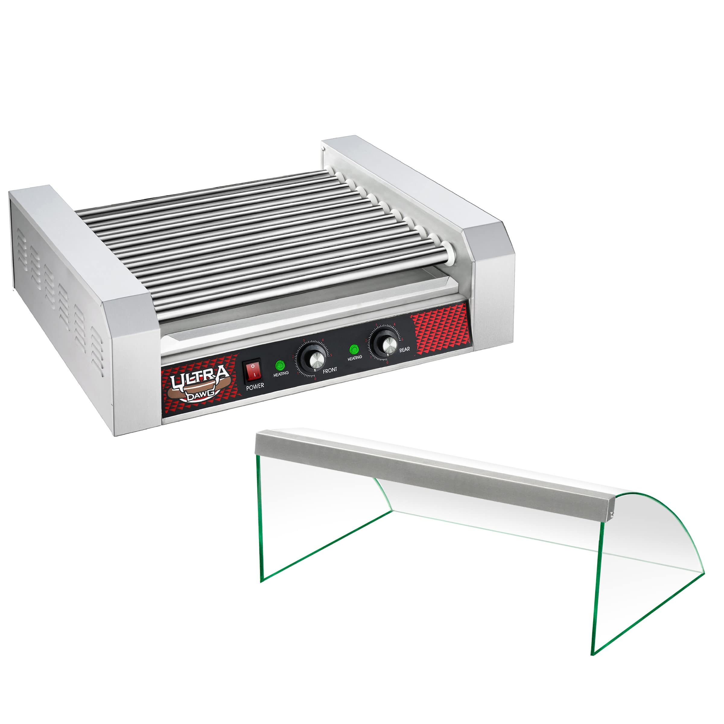 11-Roll Commercial Hot Dog Roller Machine with Tempered Glass Cover - Countertop Hot Dog Warmer Cooks 30 Hot Dogs, Brats & Sausages | Perfect for Restaurants, Carnivals & Food Trucks by Great Northern Popcorn