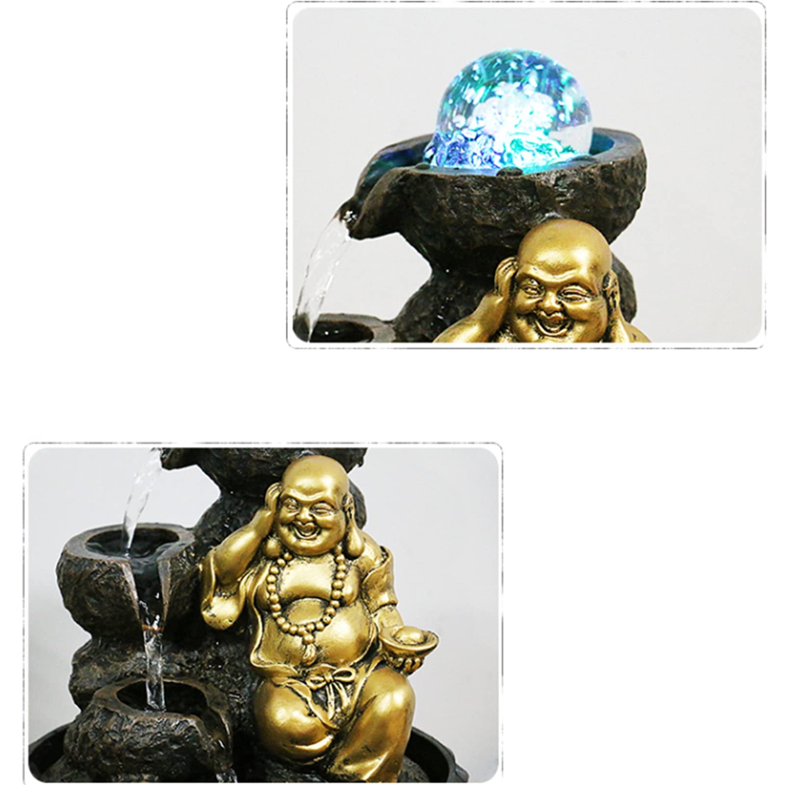 Desktop Fountain - Maitreya Buddha Tabletop Fountain for Good Luck, Home & Office Decor, Living Room, TV Cabinet, Tea Room, Meditation Space - Relaxing Waterfall Fountain for Stress Relief & Zen Ambiance