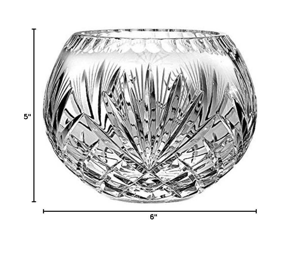 Barski European Hand Cut Majestic Crystal Rose Bowl - 6 Inch Diameter - Elegant Centerpiece for Weddings, Dining Table Decor, and Gift Giving