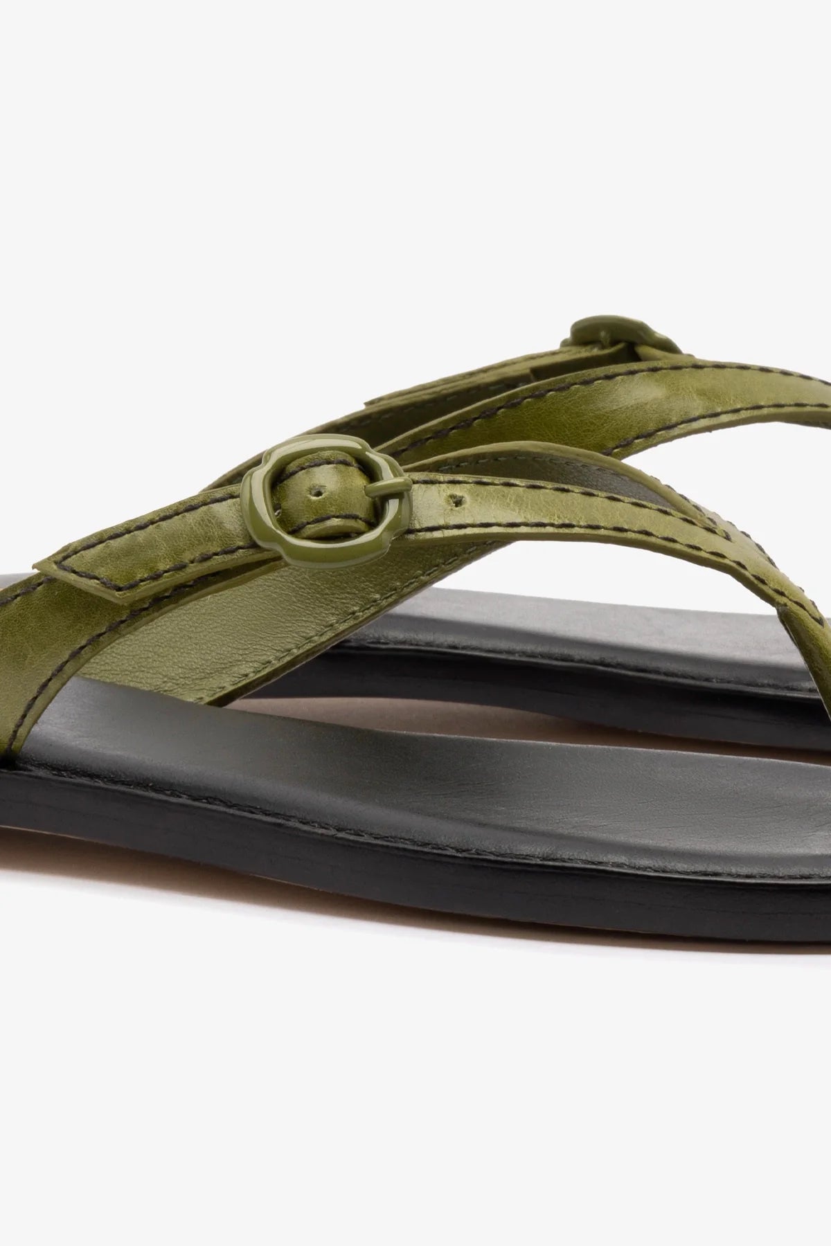 Mary Kate Flat Sandal in Seaweed Leather | Women's Vegan Leather Sandals | Comfortable Summer Beach Shoes for Women | Perfect for Vacation, Walking & Casual Outfits