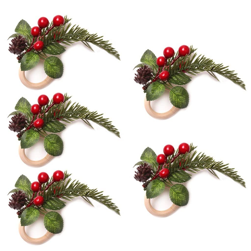 5-Piece Christmas Napkin Rings Set - Santa Claus & Floral Design Holiday Table Decor for Christmas Dinner, Party, and Festive Home Decor (Color A)