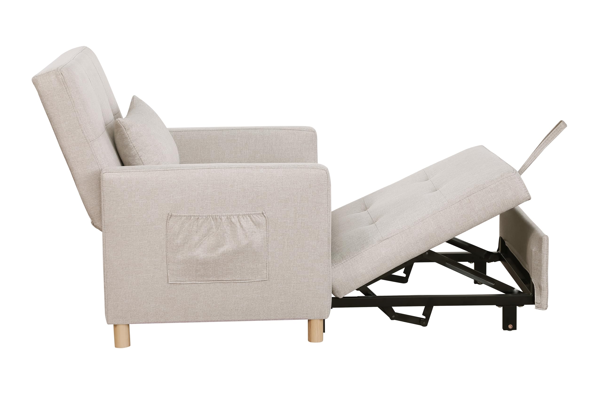 3-in-1 Convertible Tufted Sofa Bed Chair - Adjustable Backrest Single Sleeper with Cushion for Living Room, Office & Small Spaces | Comfortable Guest Bed & Lounge Chair (Beige) - Perfect for Apartments, Dorms & Home Offices