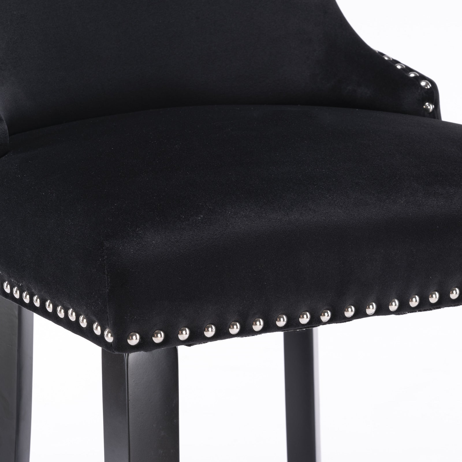 Modern Velvet Upholstered Wingback Bar Stools with Button Tufting & Wooden Legs - Set of 4 Black Bar Chairs with Chrome Nailhead Trim for Kitchen Island, Home Bar & Dining Room Decor - SW1824BK