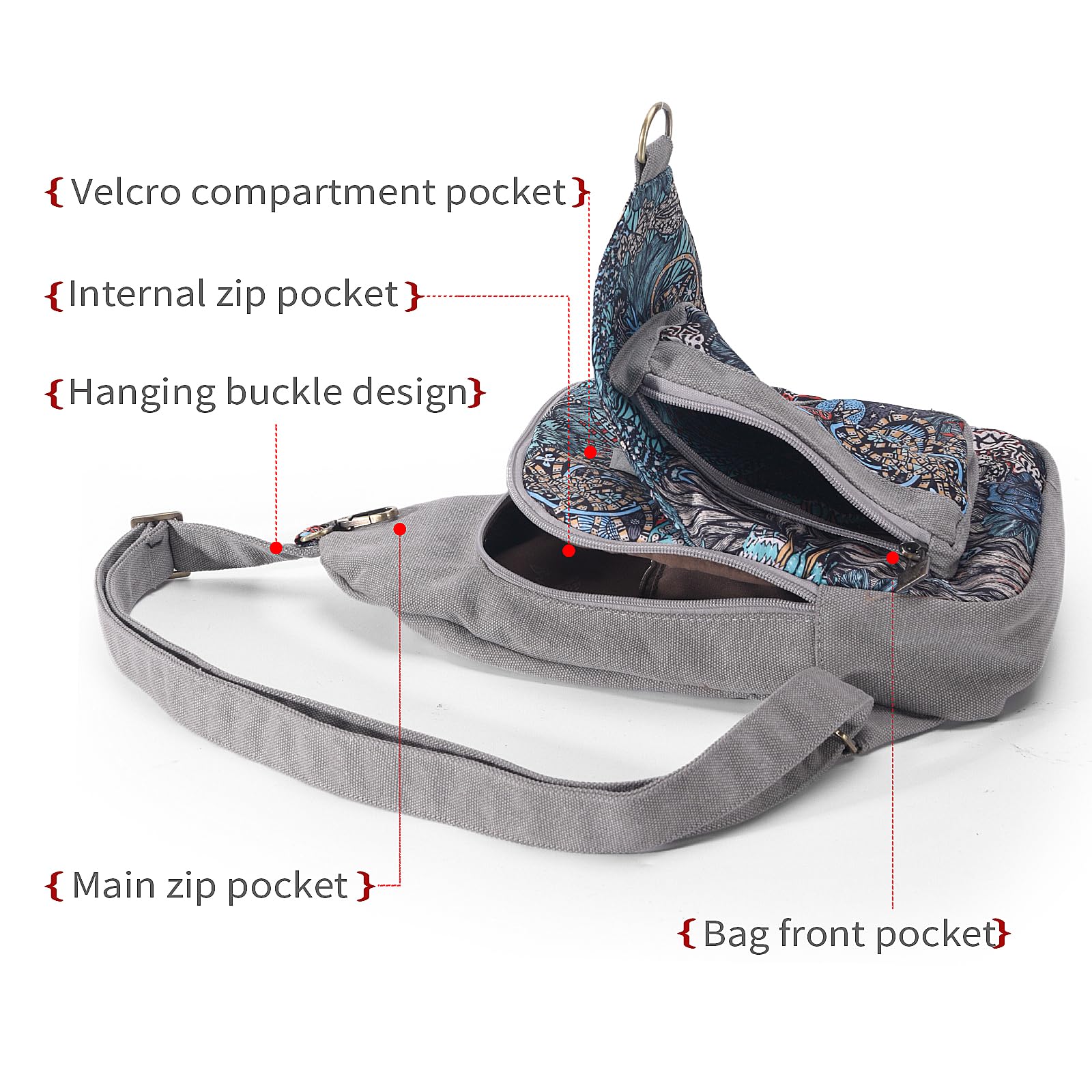 Black Butterfly Canvas Chest Bag - Small Crossbody Pack for Travel, Hiking & Outdoor Adventures - Adjustable Shoulder Strap for Comfort & Style