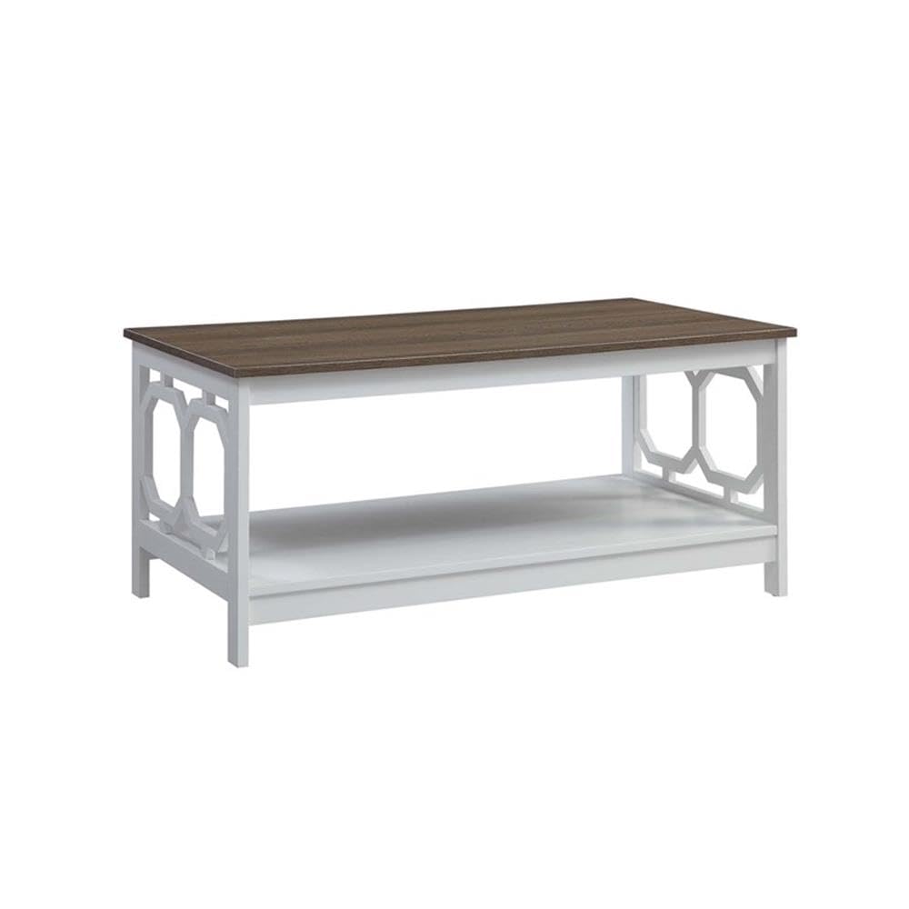 Pemberly Row White & Driftwood Brown Wood Coffee Table - Modern Living Room Centerpiece for Home Decor