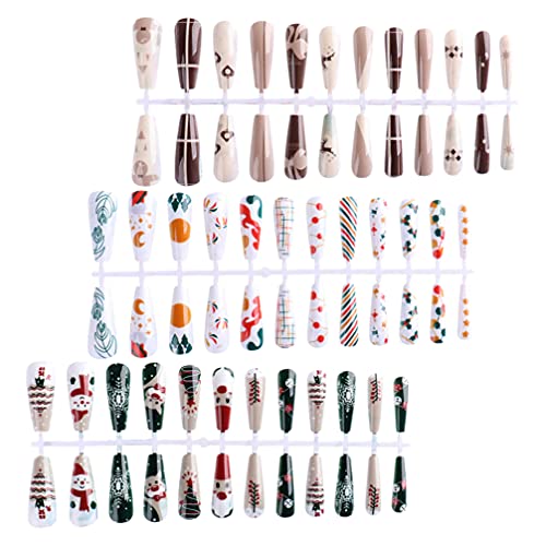 Beaupretty 3pcs Christmas Fake Nails - Long Artificial Nail Tips Full Cover False Nails for DIY Nail Art, Salon & Holiday Parties (Red & Gold Glitter Design) | Perfect for Xmas, New Year & Special Occasions
