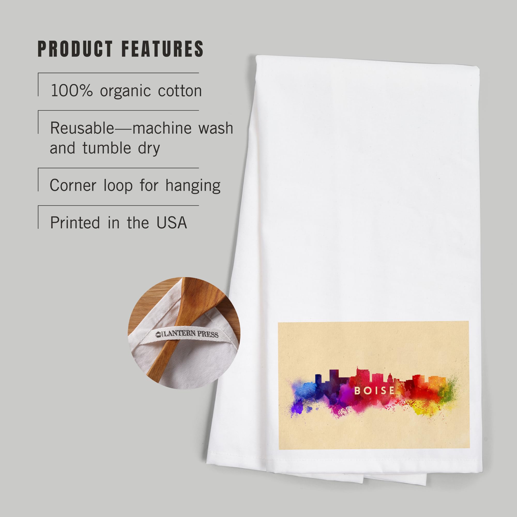 Lantern Press Boise Idaho Skyline Abstract Cotton Tea Towel - 100% Cotton Decorative Hand Towel for Kitchen & Home Decor - Perfect for Dish Drying, Gift Giving & Farmhouse Style Decor